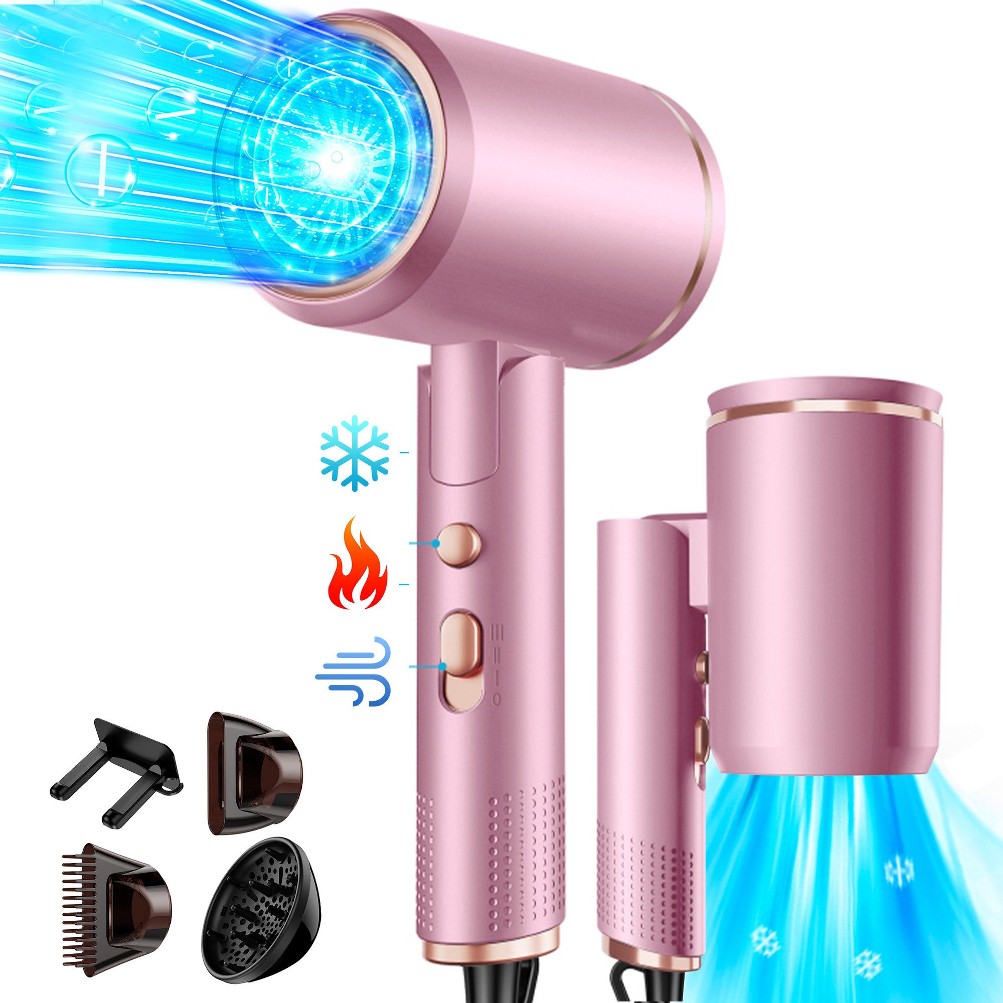 OYLCDI Haartrockner Föhn Ionen,klappbar, Weihnachtsgeschenk, Hair Dryer, 2400 W, mit 3 Stylingdüsen & 6 Temperatureinstellungen,Klappbar Haartrockner, Hairdryer Frisuren Zubehör Reisehaartrockner