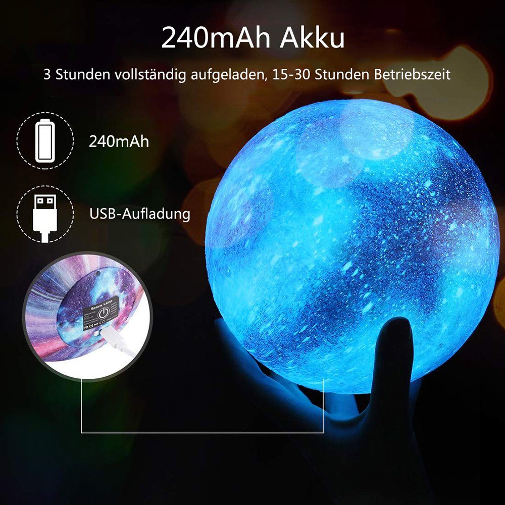 GelldG RGB Nachtlampe LED Mondlicht, LED Lampe Nachtlicht 15cm 16 Mond 3D Mondlampe Farbe