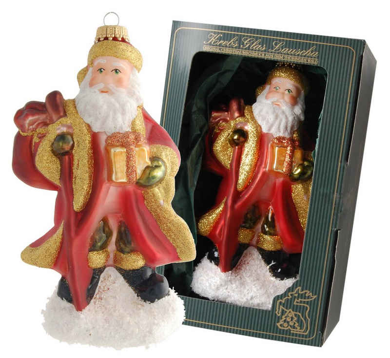 Krebs Glas Lauscha Christbaumschmuck Multicolor 16cm Großer Weihnachtsmann mit Stock und Geschenk, Glasorn (1-tlg)