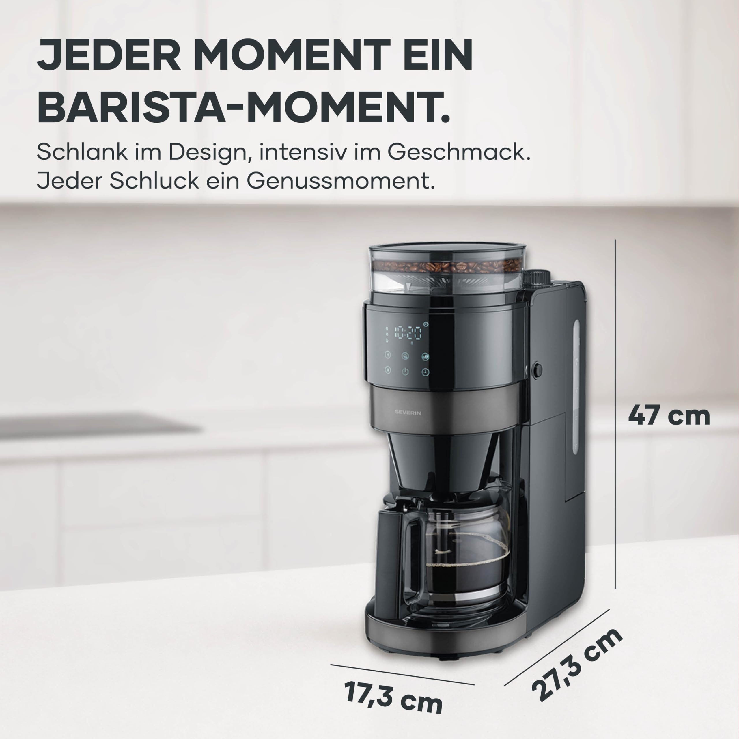 Severin Filterkaffeemaschine 4830, Integrierte Kaffee-Mühle, 10 Tassen, LED-Display, 900W, Edelstahl