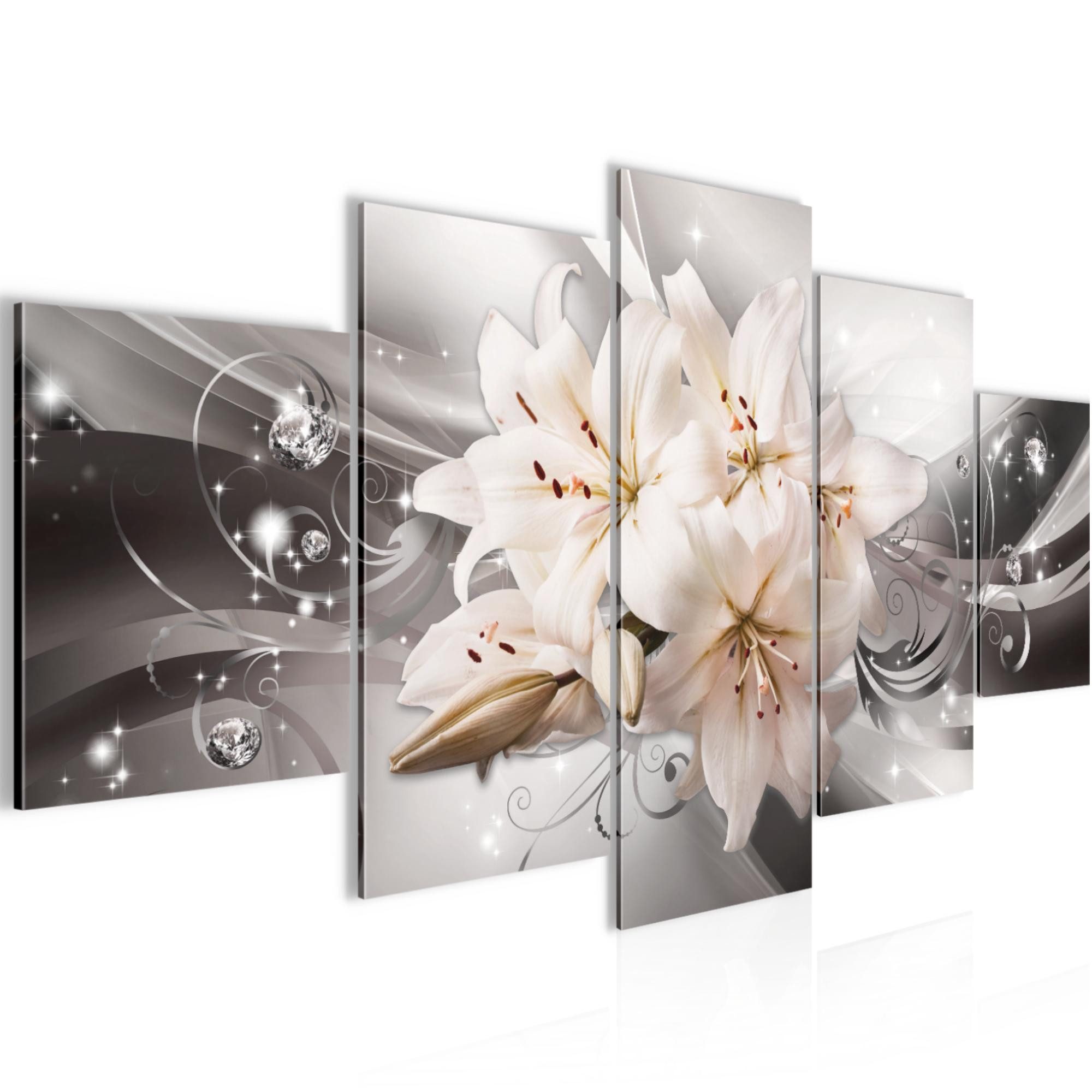 Runa Art Wandbild Blumen Lilien Bild auf Vlies Leinwand Deko Abstrakt Grau 020152c, 100L x 50B cm