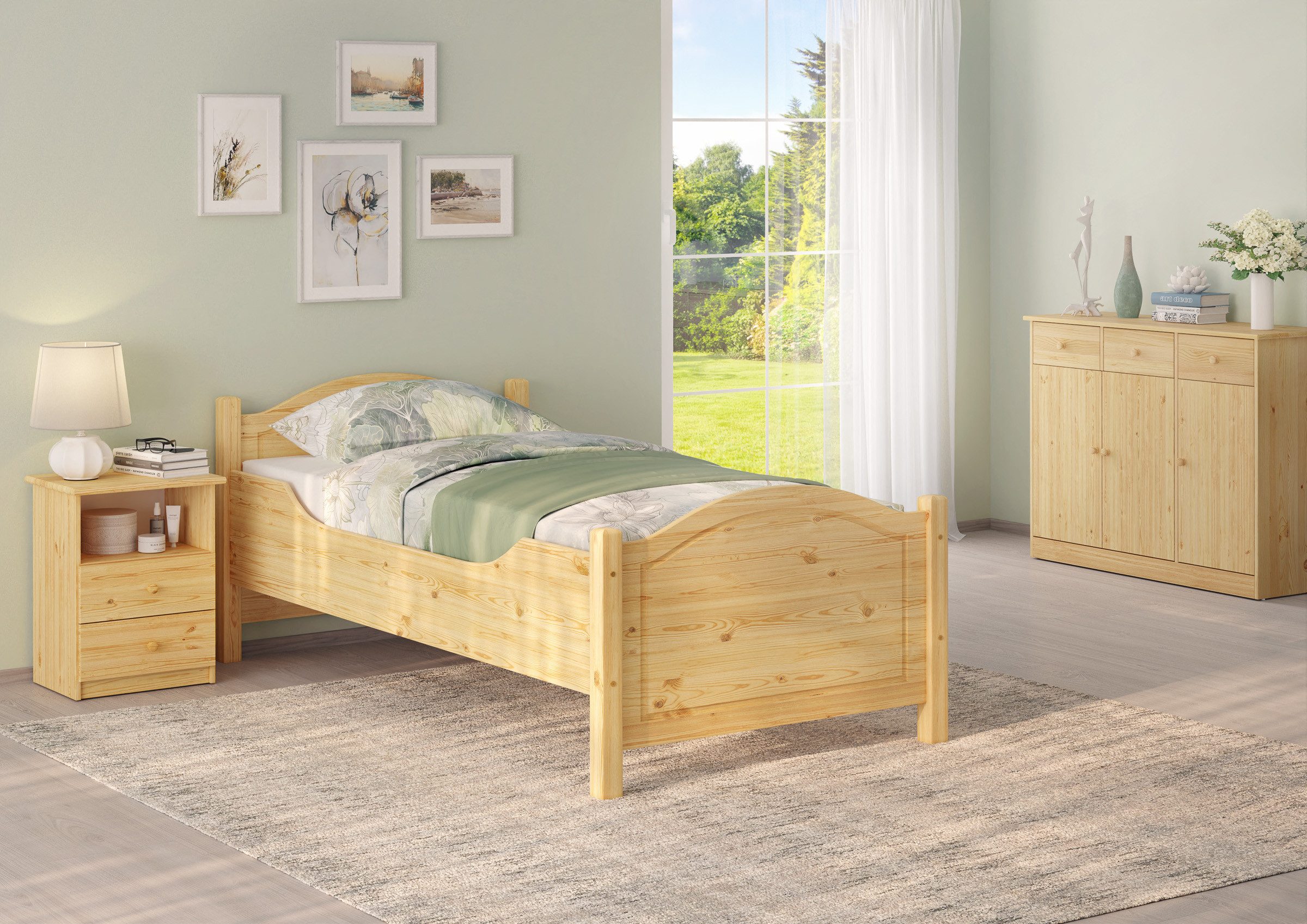 ERST-HOLZ Massivholzbett Hohes Seniorenbett Landhausstil 100 x 200 cm Einze günstig online kaufen