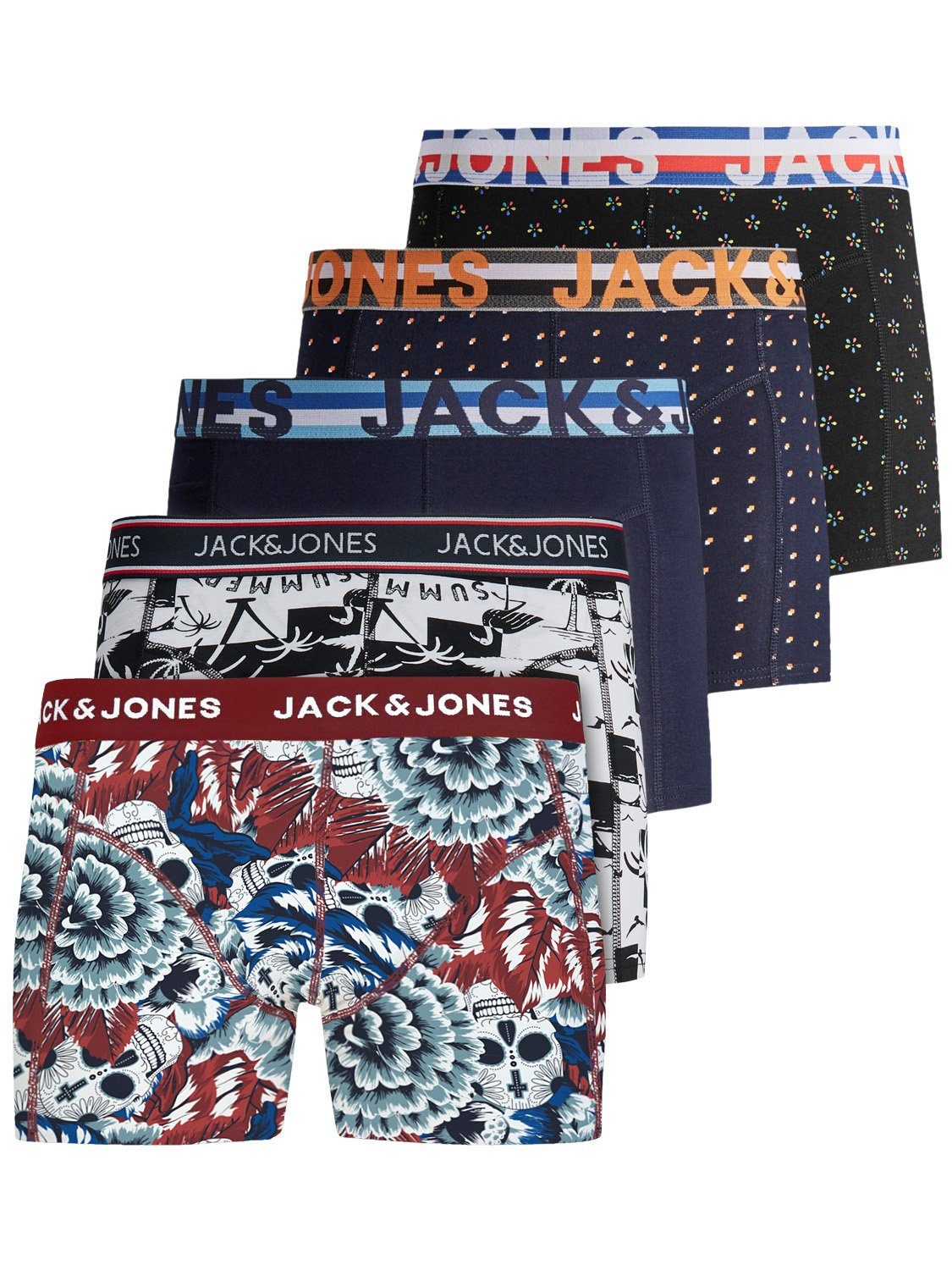 Passform Pack) durch (5-St., 2 elastische & gute Jacvel 5er Jones Baumwollqualität Detail Mix Boxershorts Jack