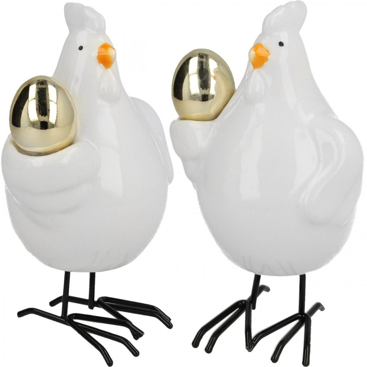 Osterhase Deko Huhn mit goldenem Ei, Porzellan Osterfigur, Osterdeko Set H12cm