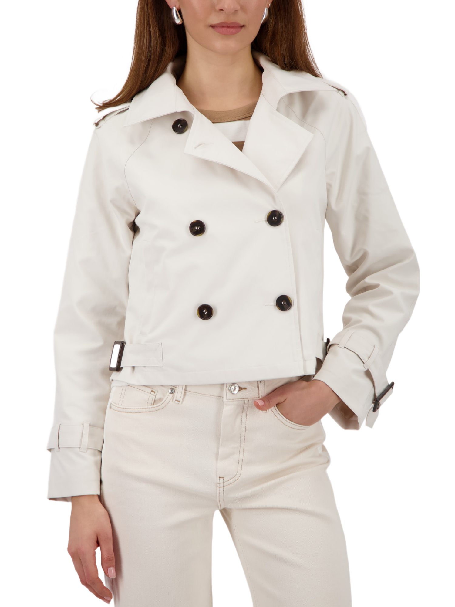 Monari Kurzjacke weiß,Casual,Polyester,Unifarben,Reverskragen,Lang,Gerade