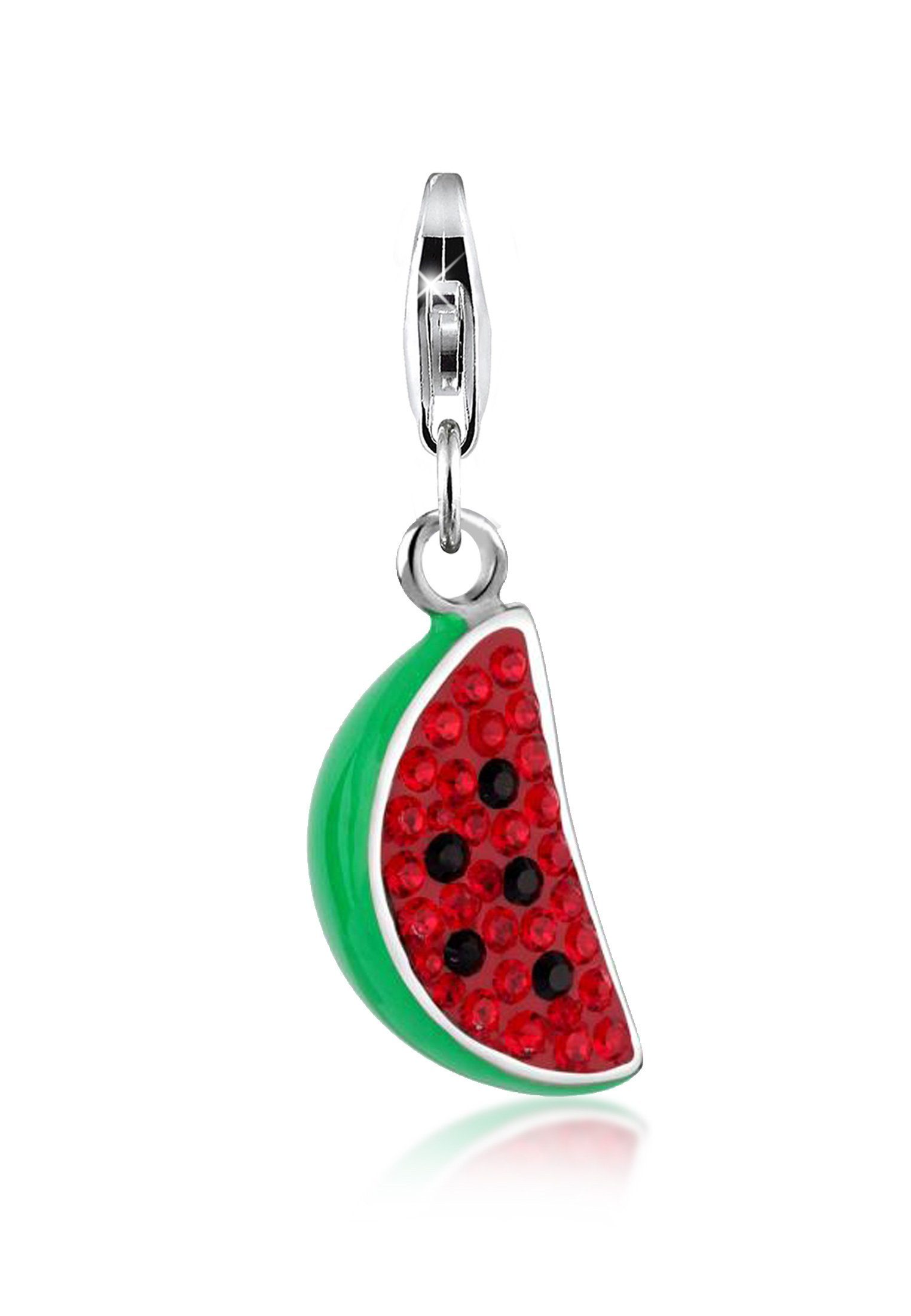 Nenalina Charm-Einhänger Melone Emaille 925 Sterling Silber, mit Kristallen von Swarovski®, Früchte