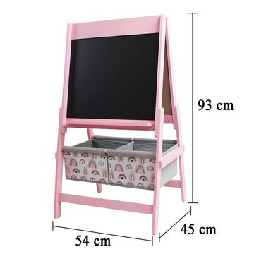 style home Standtafel Kindertafel Kinder Staffelei doppelseitge Maltafel Schreibtafel, (Magnettafel+Kreidetafel+Papierrolle+2 Stoffboxen), Rosa 93x54x45 cm, aus Holz