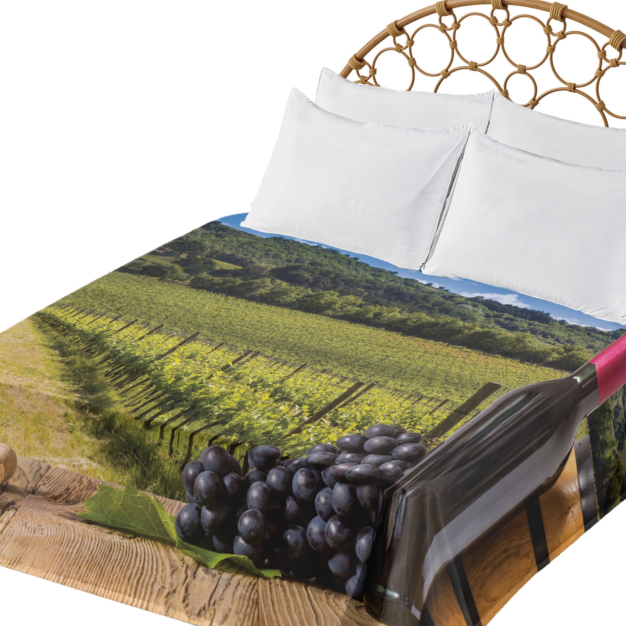 Abakuhaus Betttuch weiches bequemes oberes Bettlaken dekoratives Bett 1 Stück, Italienisch Vineyard Toskana Traube