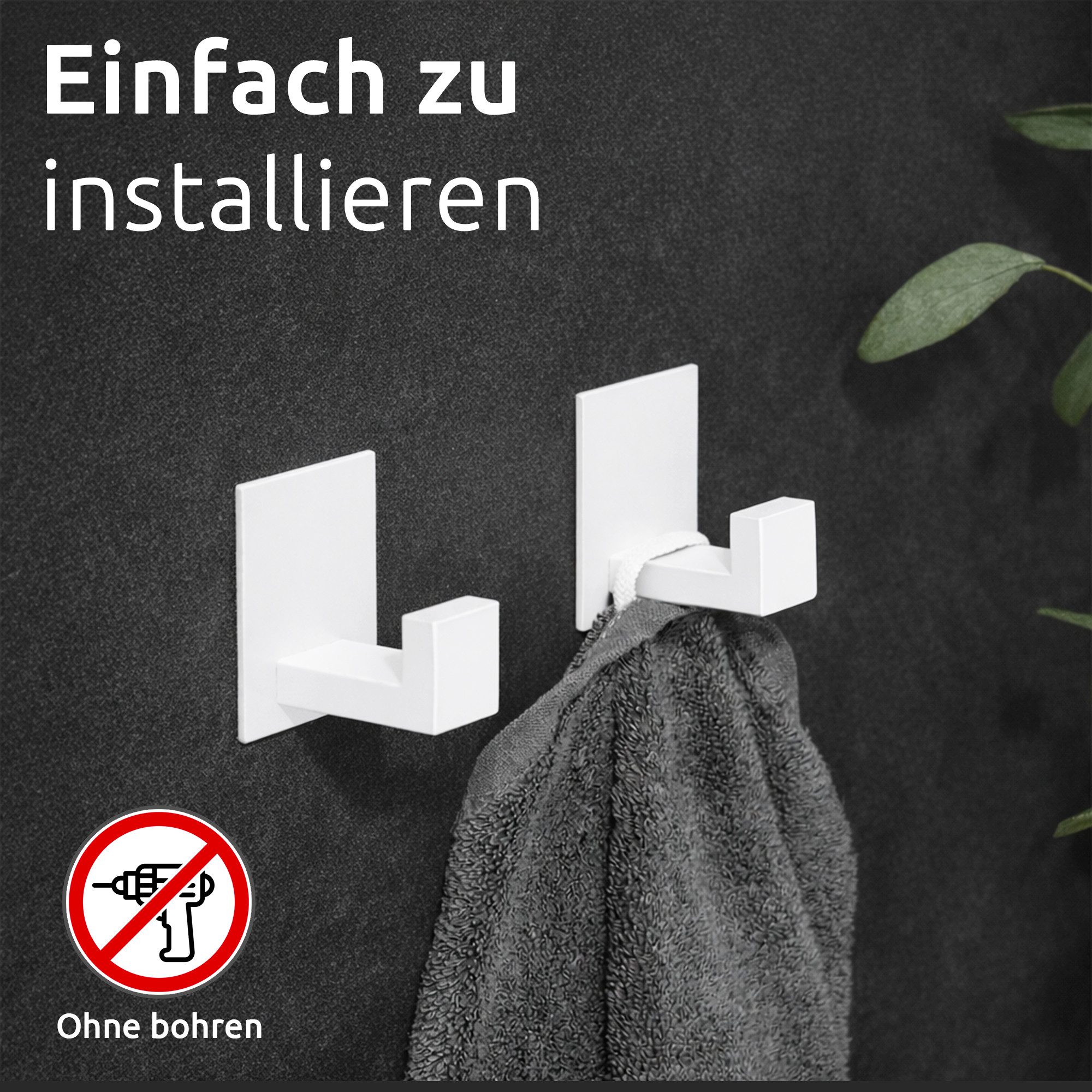 ECENCE Handtuchhalter 2x Handtuchhaken ohne Bohren selbstklebend – Bild 5 von 5