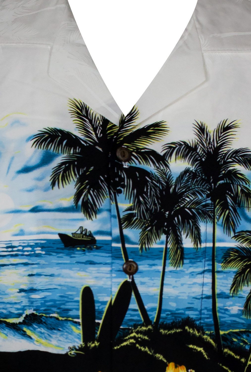 KY's Hawaiihemd "Blauer Strand" Herren Kurzarm Baumwolle Kokosknöpfe Original Hawaii