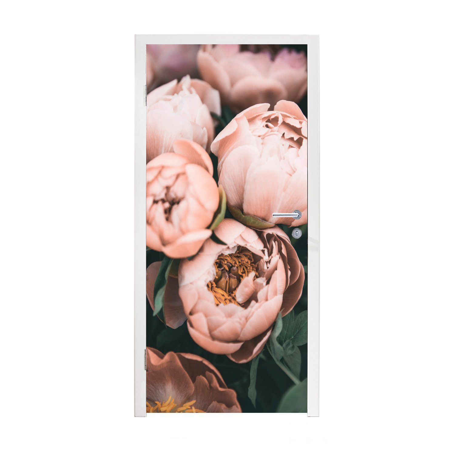 MuchoWow Türtapete Blumen - Rosa - Natur - Pflanzen, Matt, bedruckt, (1 St), Fototapete für Tür, Türaufkleber, 75x205 cm
