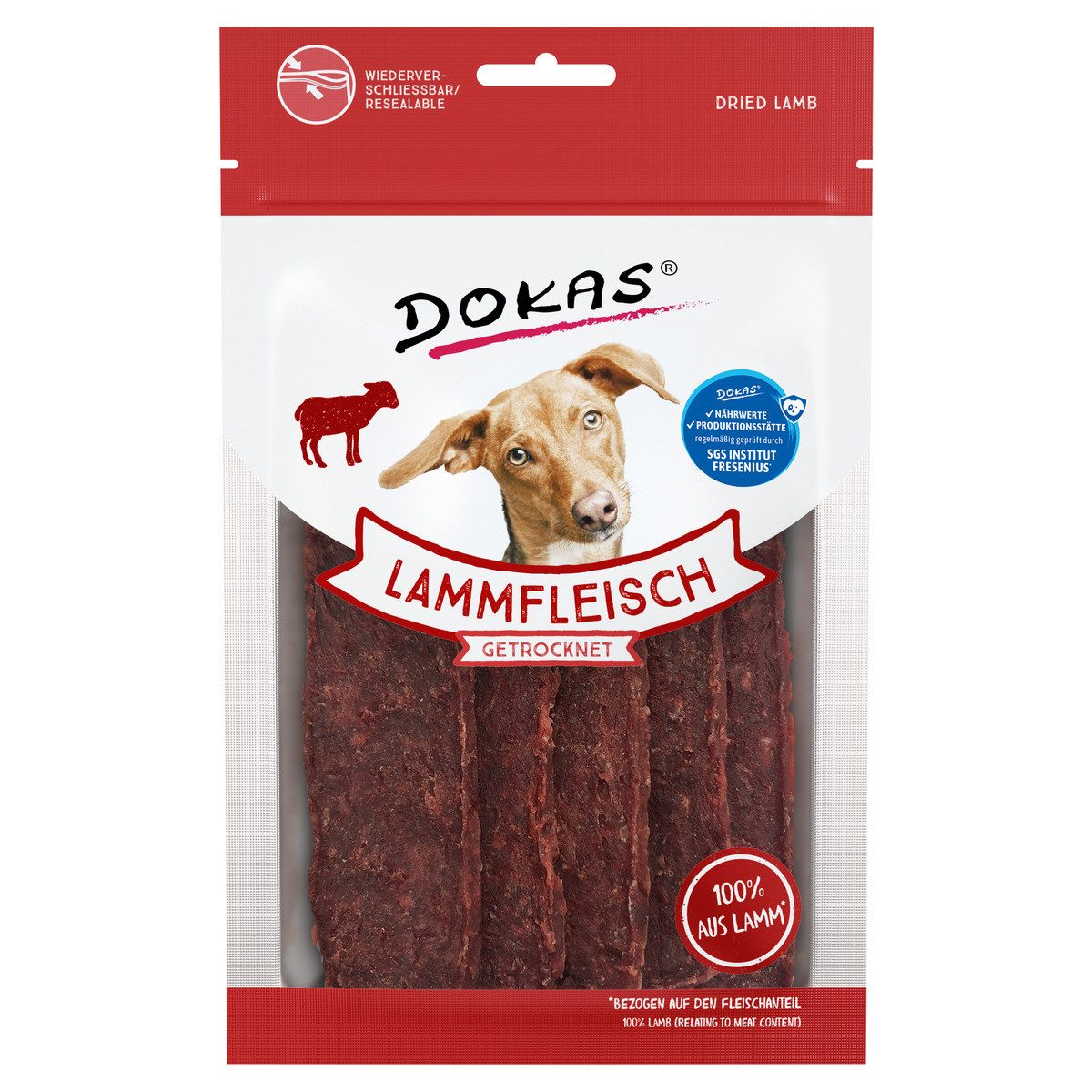 Dokas Lammfleisch getrocknet 70 g, Snack für: Hund