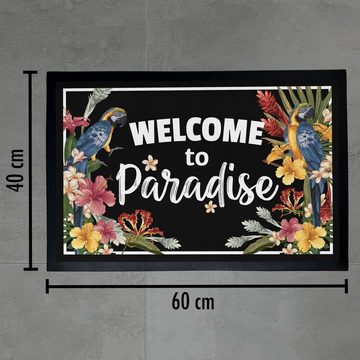 Fußmatte Welcome To Paradise Fußmatte Geschenk Fussabtreter Blumen Muster Spruc, Trendation