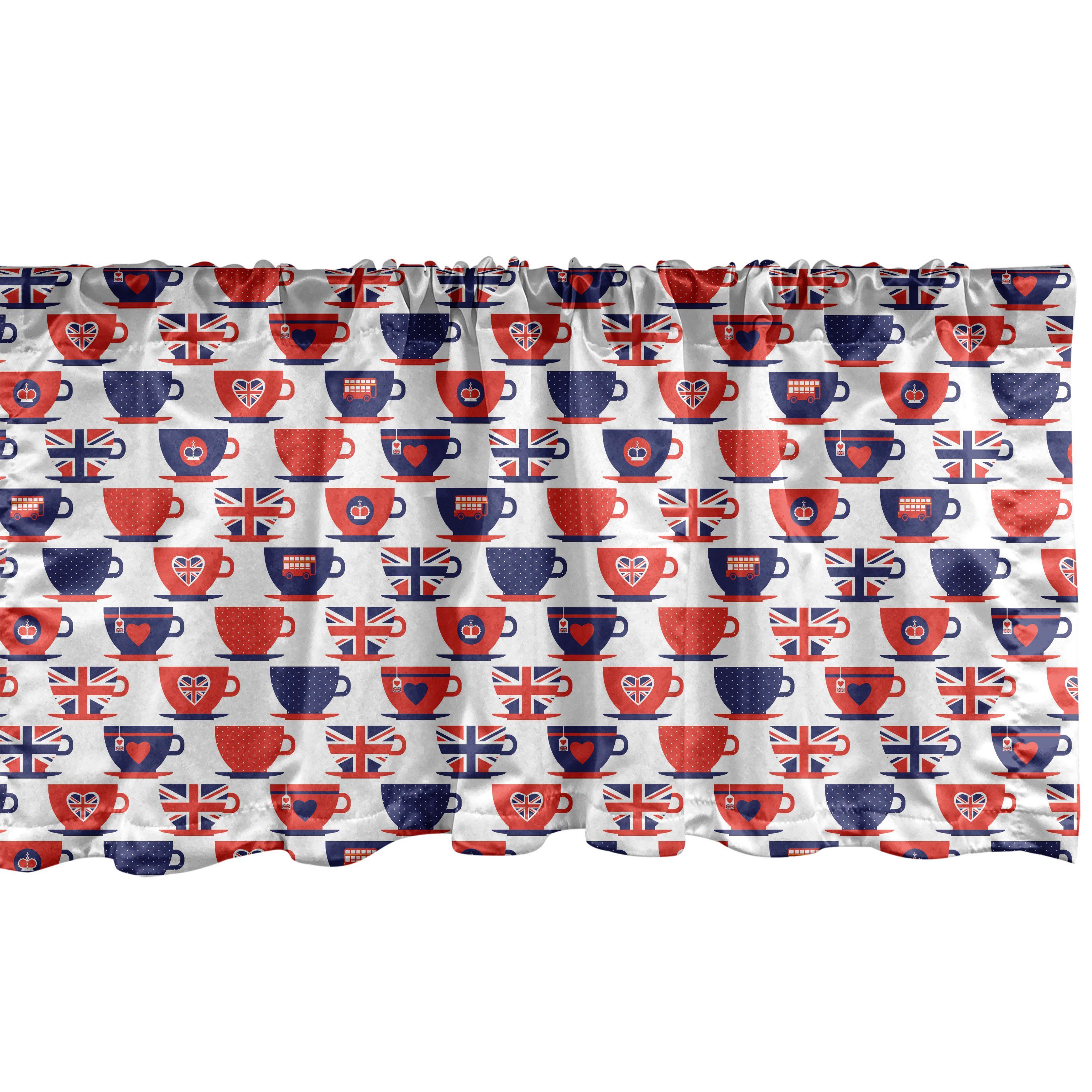 Scheibengardine Vorhang Volant für Küche Schlafzimmer Dekor mit Stangentasche, Abakuhaus, Microfaser, London Tee-Party-Flagge Tassen