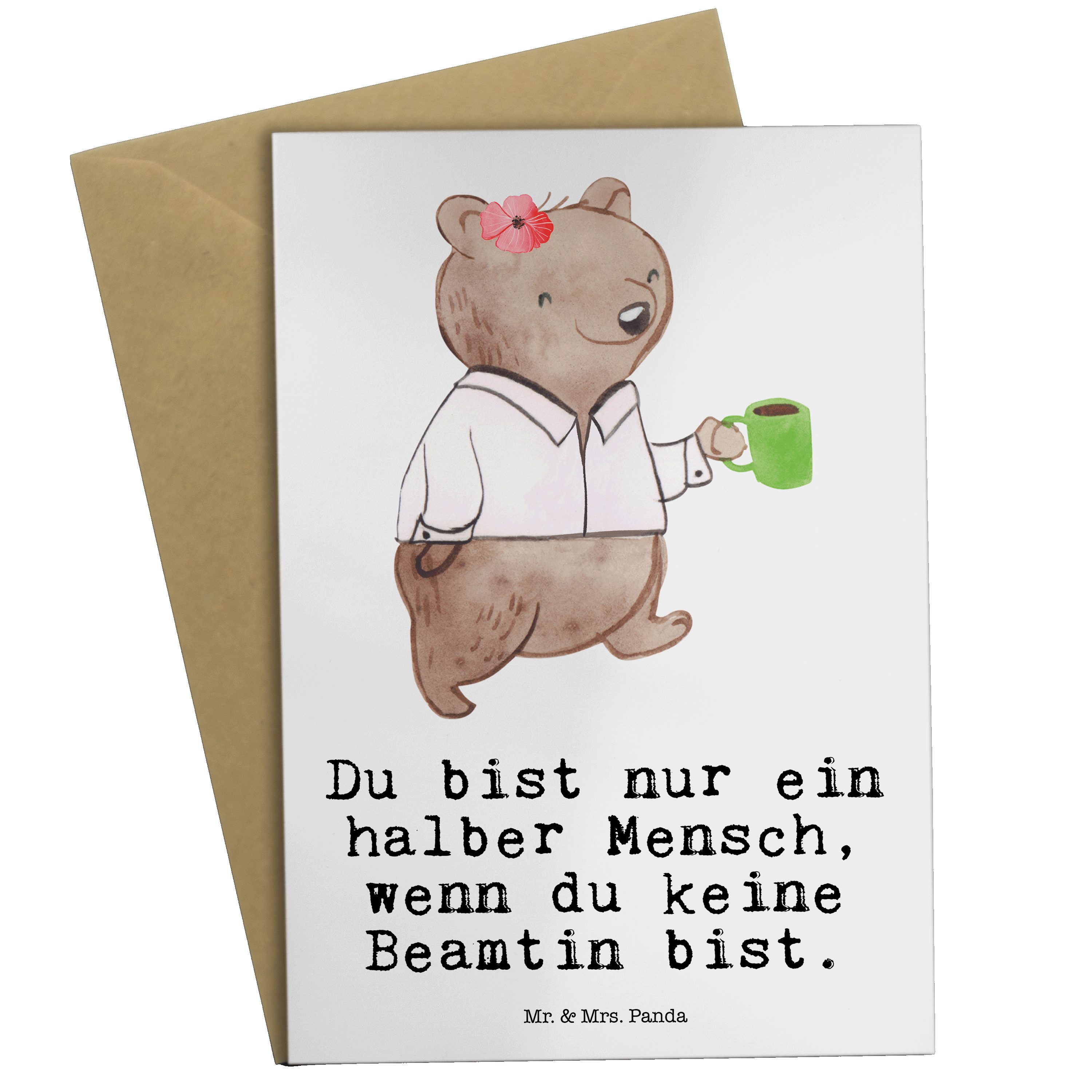 Mr. & Mrs. Panda Grußkarte Beamtin mit Herz - Weiß - Geschenk, Rente, Hochzeitskarte, Klappkarte