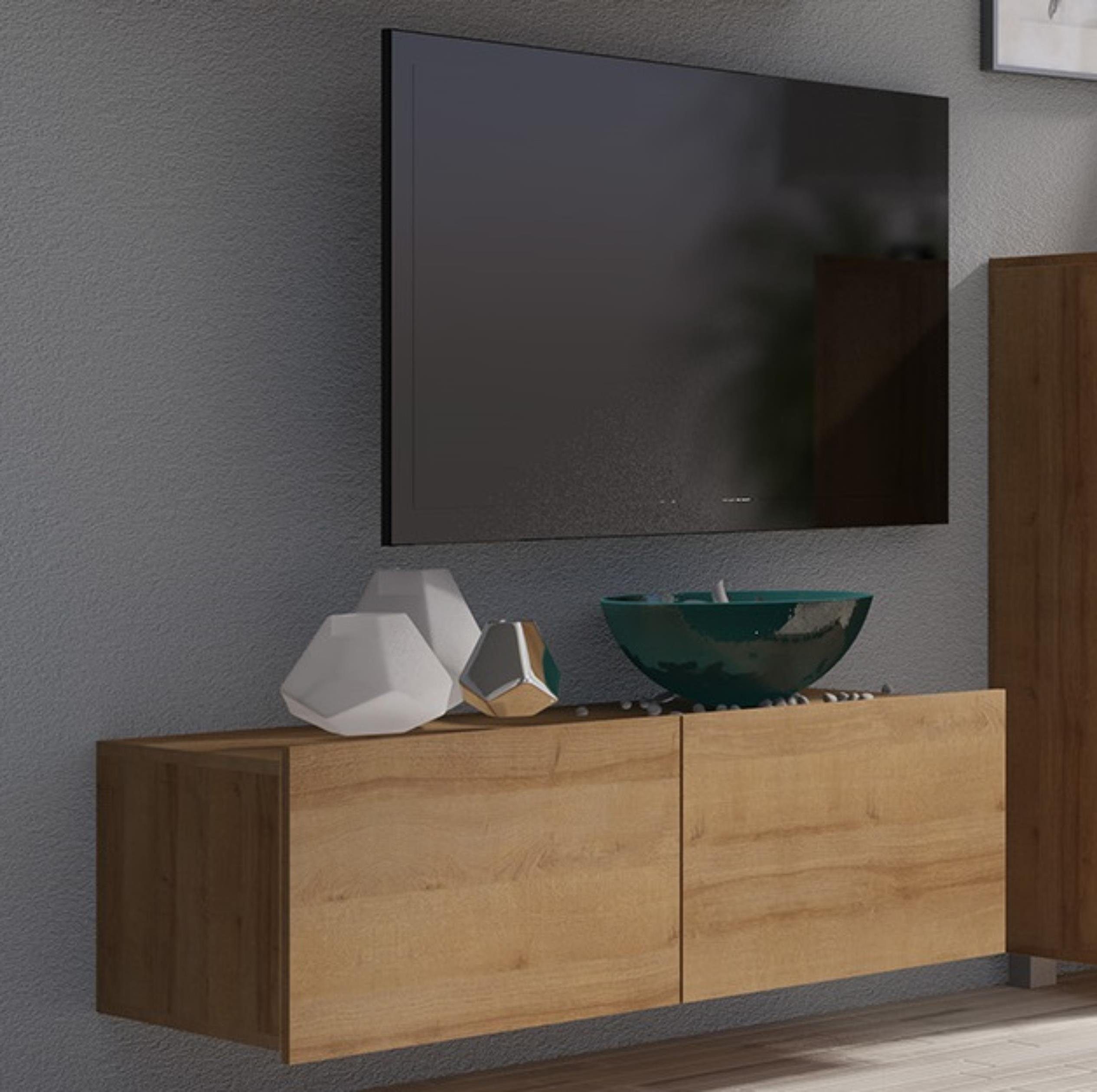 möglich TV-Schrank PUNE Wandmontage TV-Lowboard 100 oder Wohnzimmer Eiche Goldene fürs Furnix Wahl nach freistähend