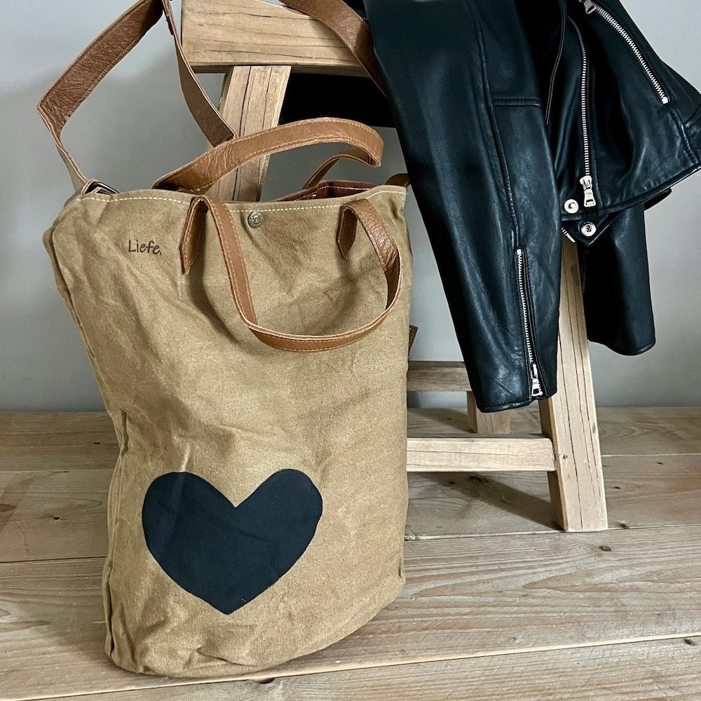 LK Trend & Style Shopper Vintage BucketBag Herz schwarz dunkles Canvas (Weekender), Wiederverwendung von Canvas