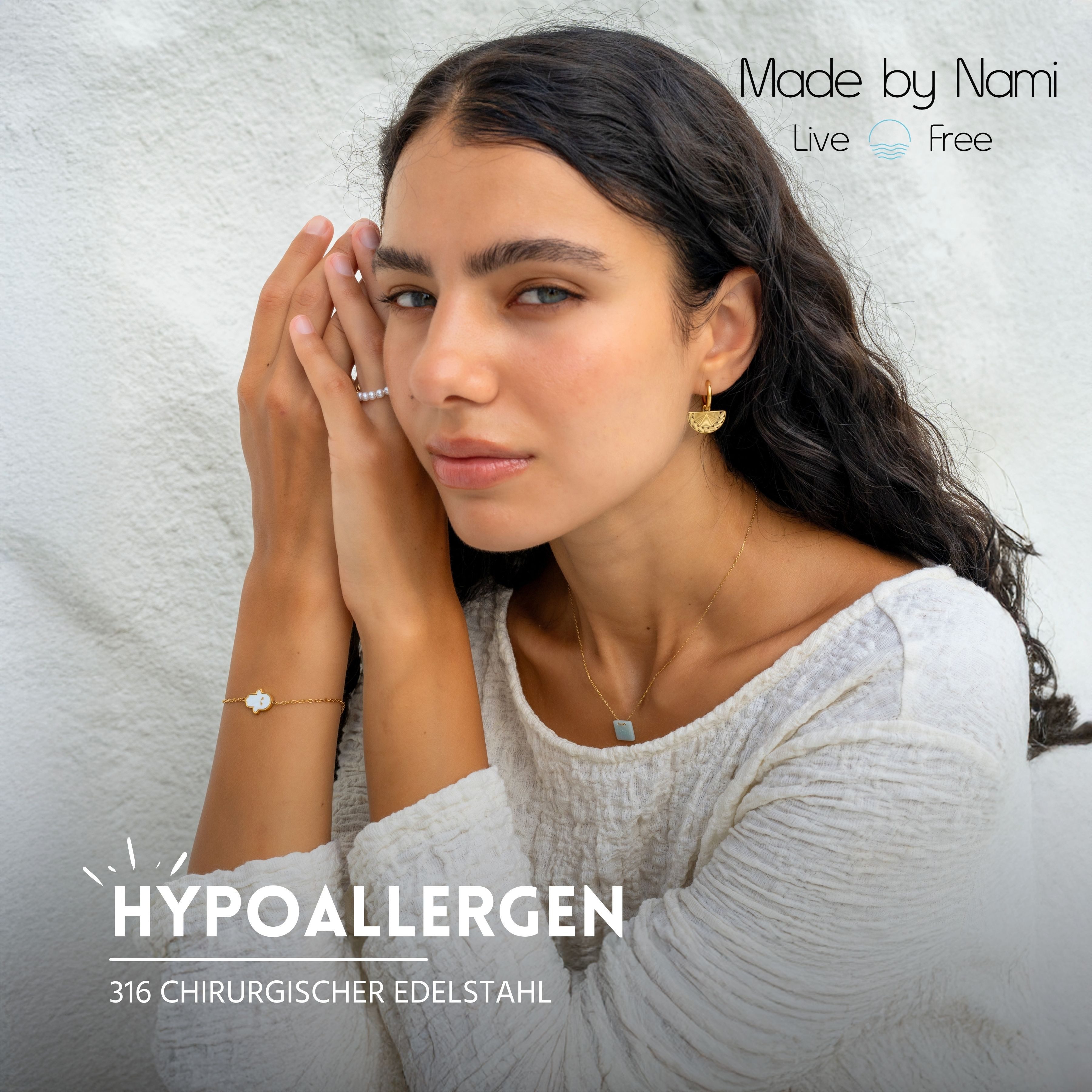 Made by Nami Paar Ohrhänger Set hängende Ohrringe Damen fächerförmig hypoallergen wasserfest, aus Edelstahl – Boho Stil – hautfreundlich – für empfindliche Haut