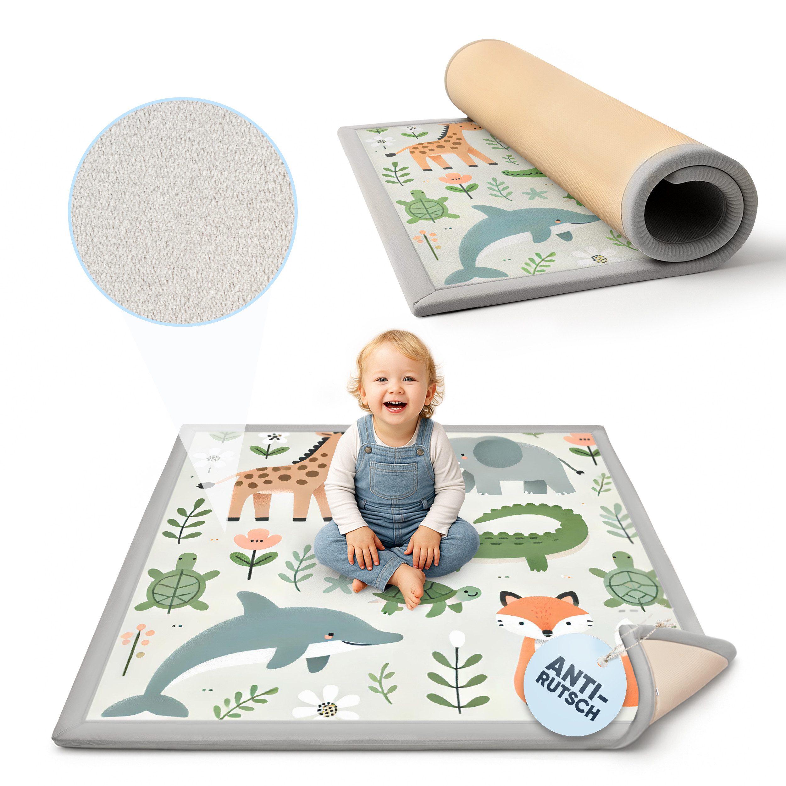 BabyBeFun Spielmatte [Extra Weich] 3cm dicke Krabbelmatte Baby, hochwertiger Memory-Schaum, Rutschfest, Deutsche Marke
