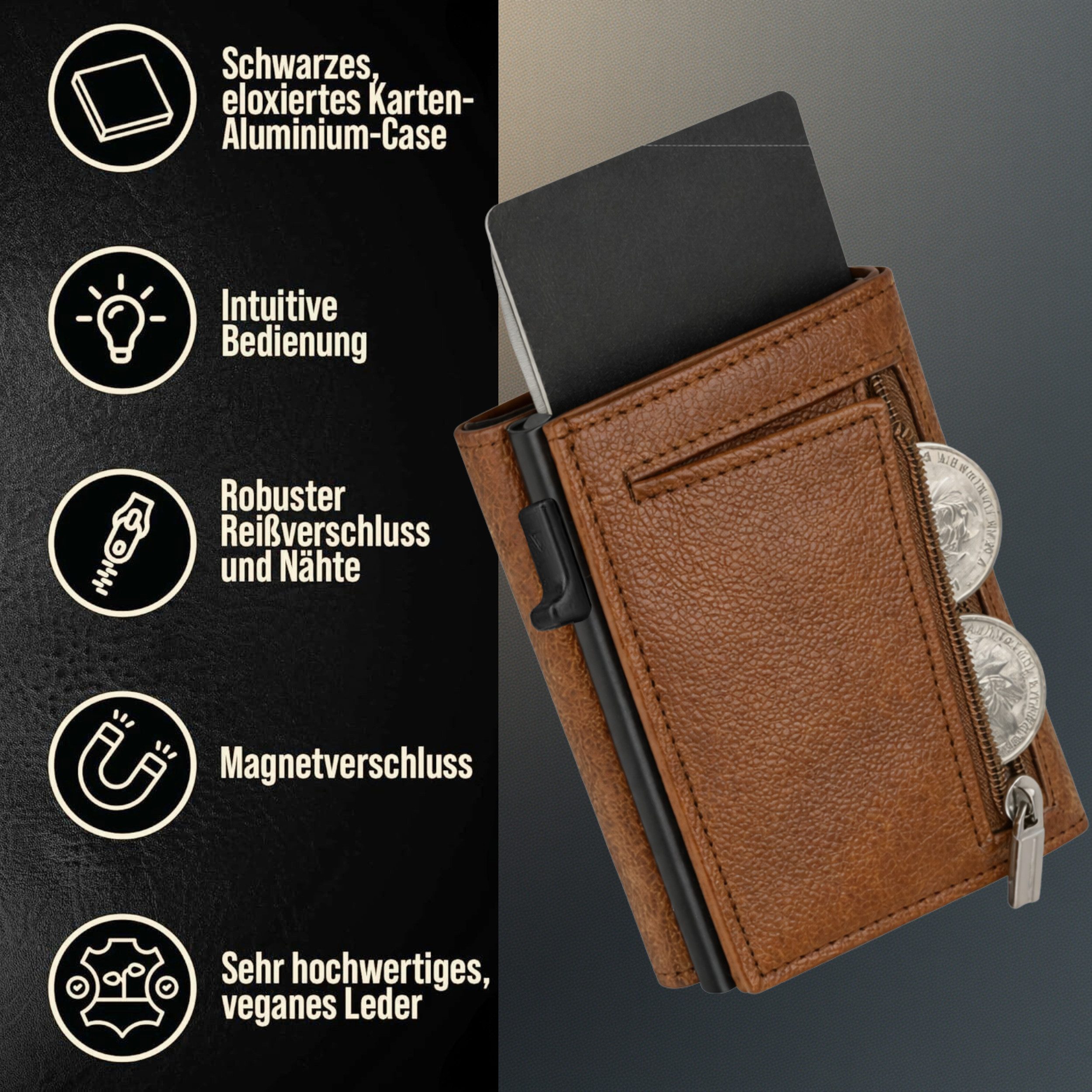 S&T Design Brieftasche S&T Design RFID Blocker Cardholder Slim Wallet Herren veganem Leder (S&T Design portemonnaie, 1-tlg., Mit Geschenk verpackung), 11 Kartenfächer Münzfach Bargeld mit Reisverschluss Magnetisch Klein