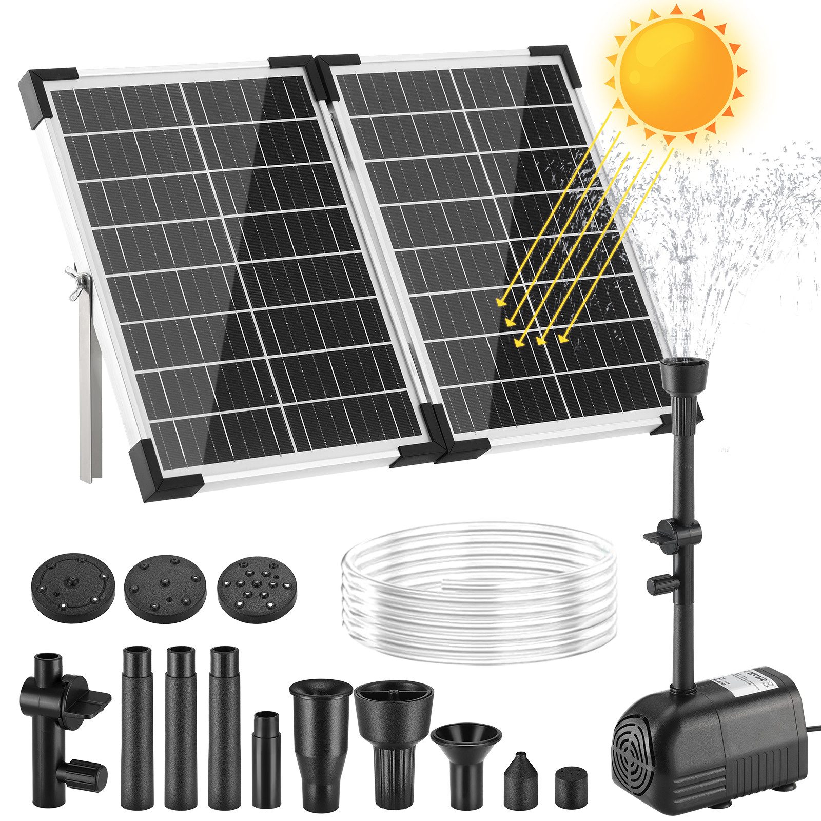 TLGREEN Solarpumpe Solar Springbrunnen Pumpe (25W, Solarbetriebene Teichpumpe mit 8 Düsen, Bürstenlosmotor, Für Gartenteich, Vogelbad, Wasserzirkulation Außen)