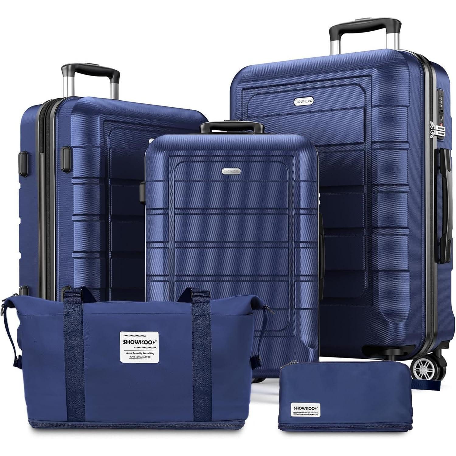 LuxusKollektion Kofferset Kofferset 5 Teilig Hartschale ABS+PC 4 Rollen TSA-Schloss Schwarz