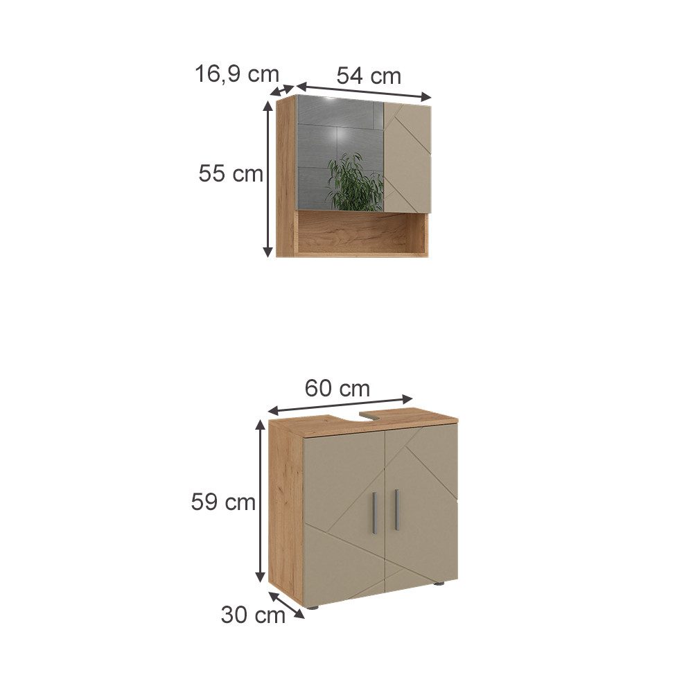 Vicco Badmöbel-Set Irma, Goldkraft Eiche/Beige, 2 Teile, (2-St., 2er Set)