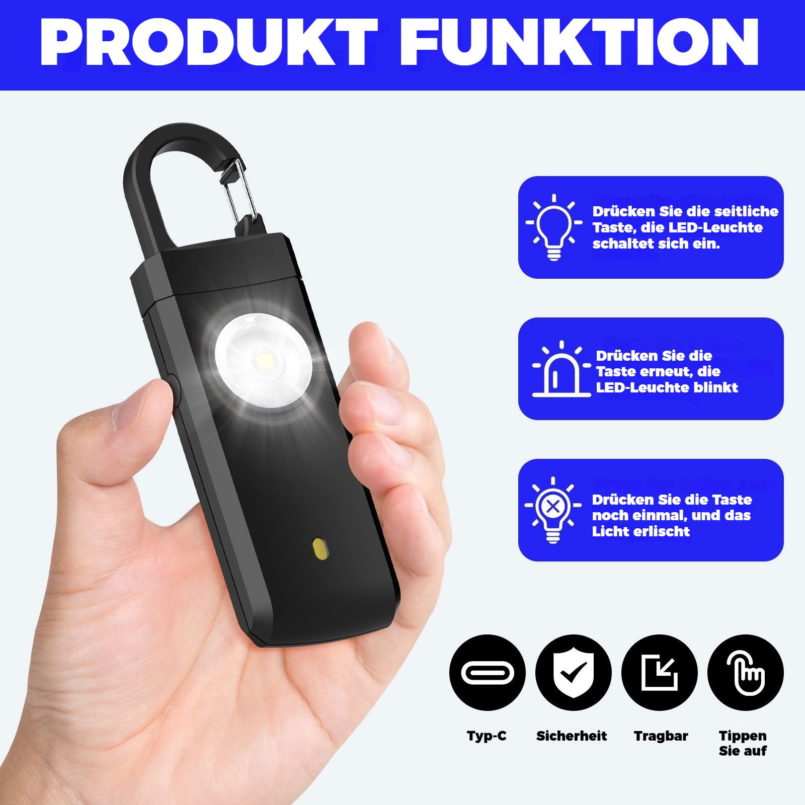 Thumbnail - BlingBin Notfall Persönlicher AlarmTaschenalarm 130dB Sirene Alarmanlage (mit LED Taschenlampe Schrillalarm für Frauen U...
