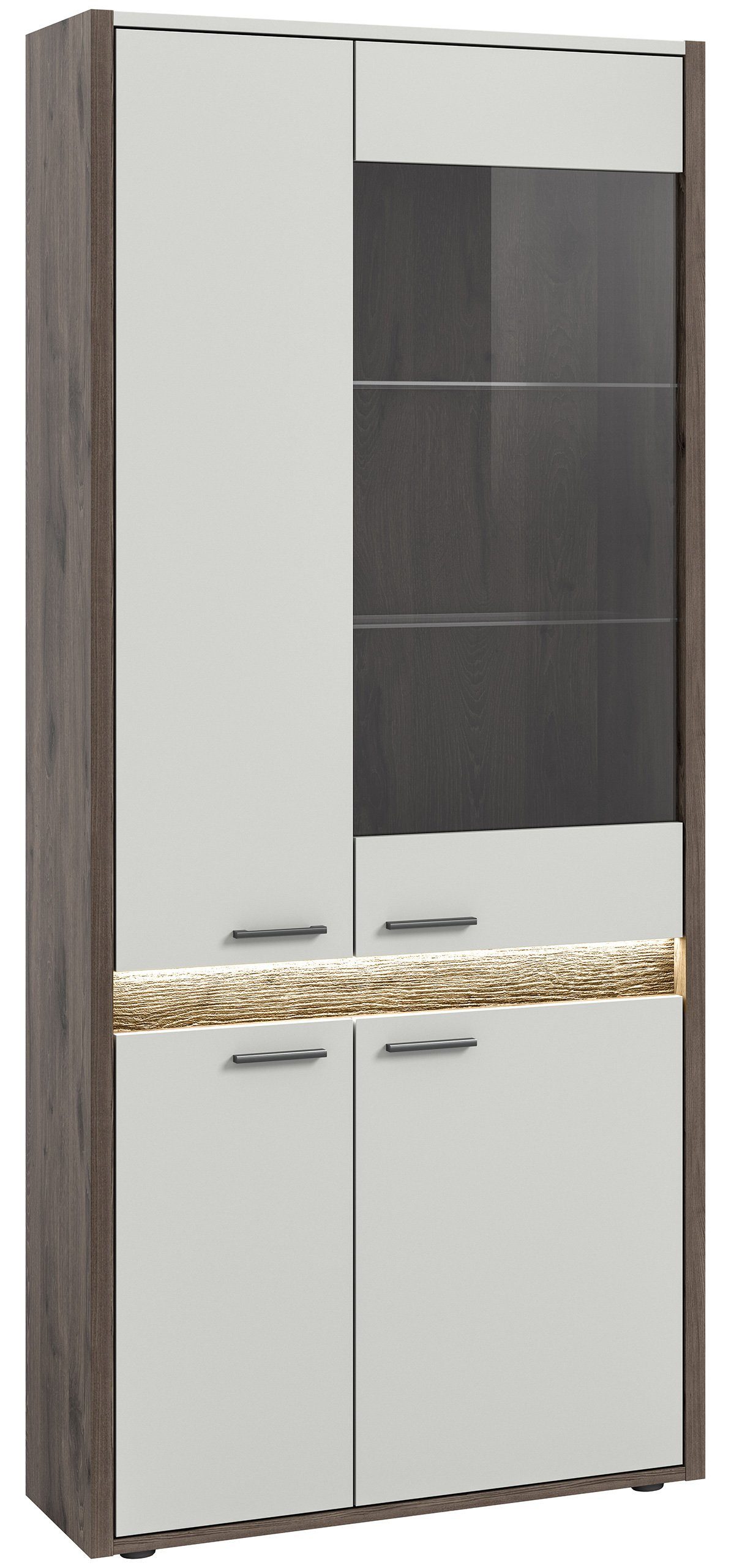Newroom Vitrine Norma Vitrine Hellgrau Eiche Dunkel Vitrinenschrank Glasvitrine Landhaus ...
