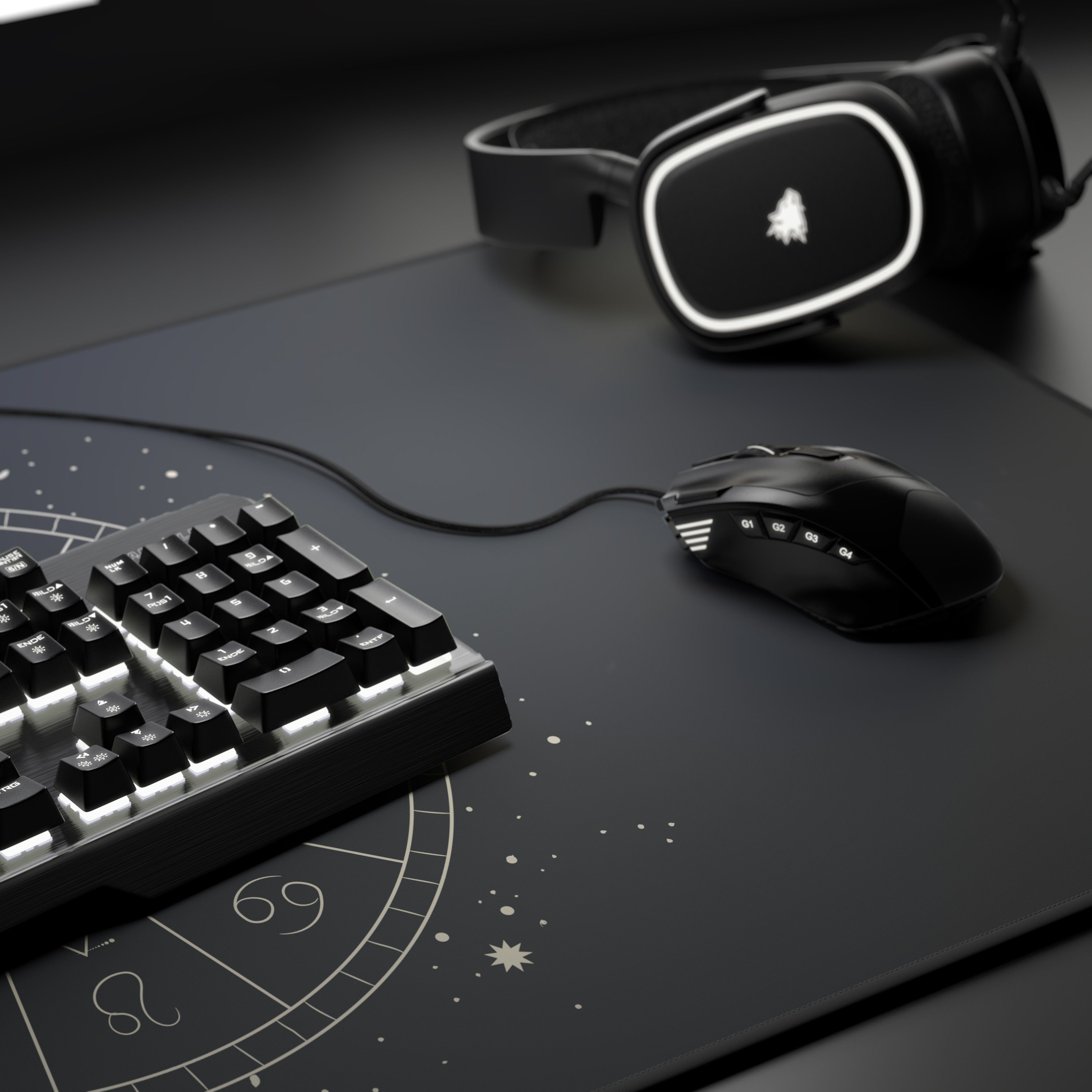 Titanwolf Gaming Mauspad XXL Speed Mousepad 900 x 400 x 3 mm, große Tischunterlage, rutschfest, abwaschbar, Geschwindigkeit & Präzision, Zodiac