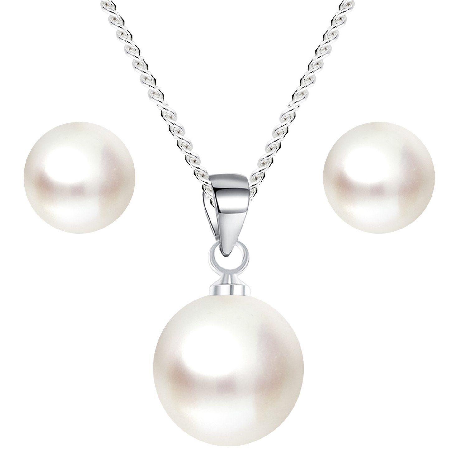 LÖB Ohrring und Ketten Set 925 Silber Halskette Ohrstecker Set Tropfen Perl günstig online kaufen