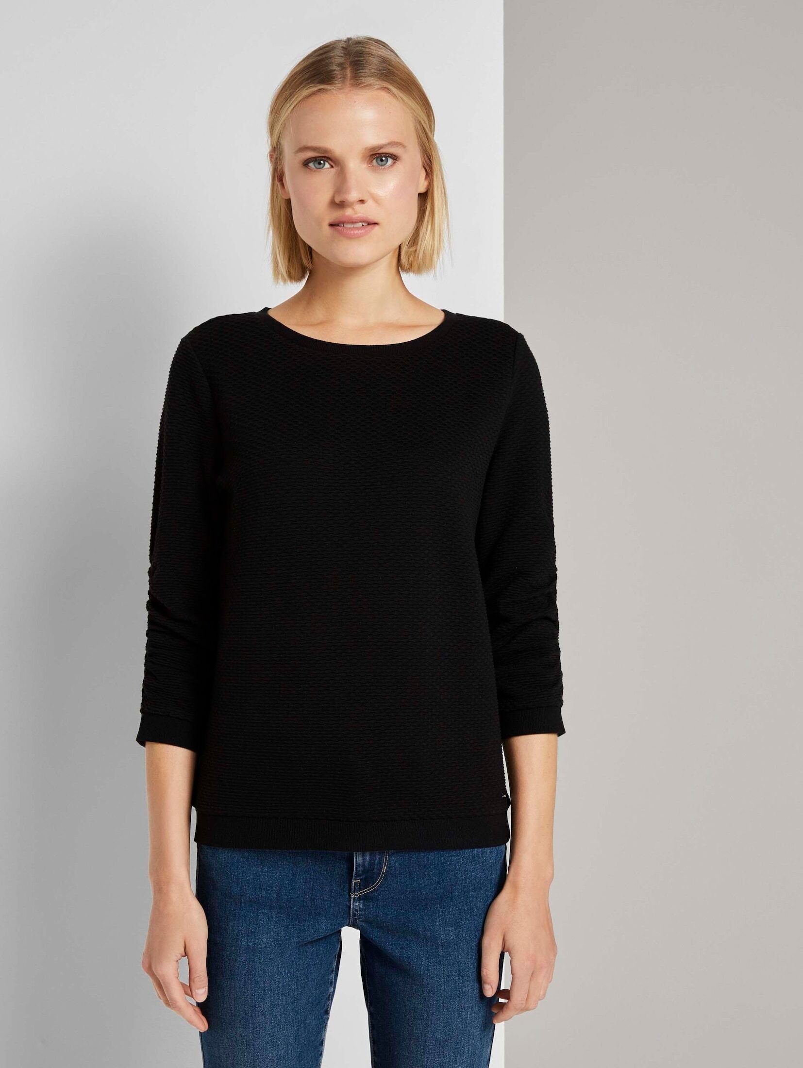 TOM TAILOR Denim Sweatshirt Strukturiertes Sweatshirt deep black