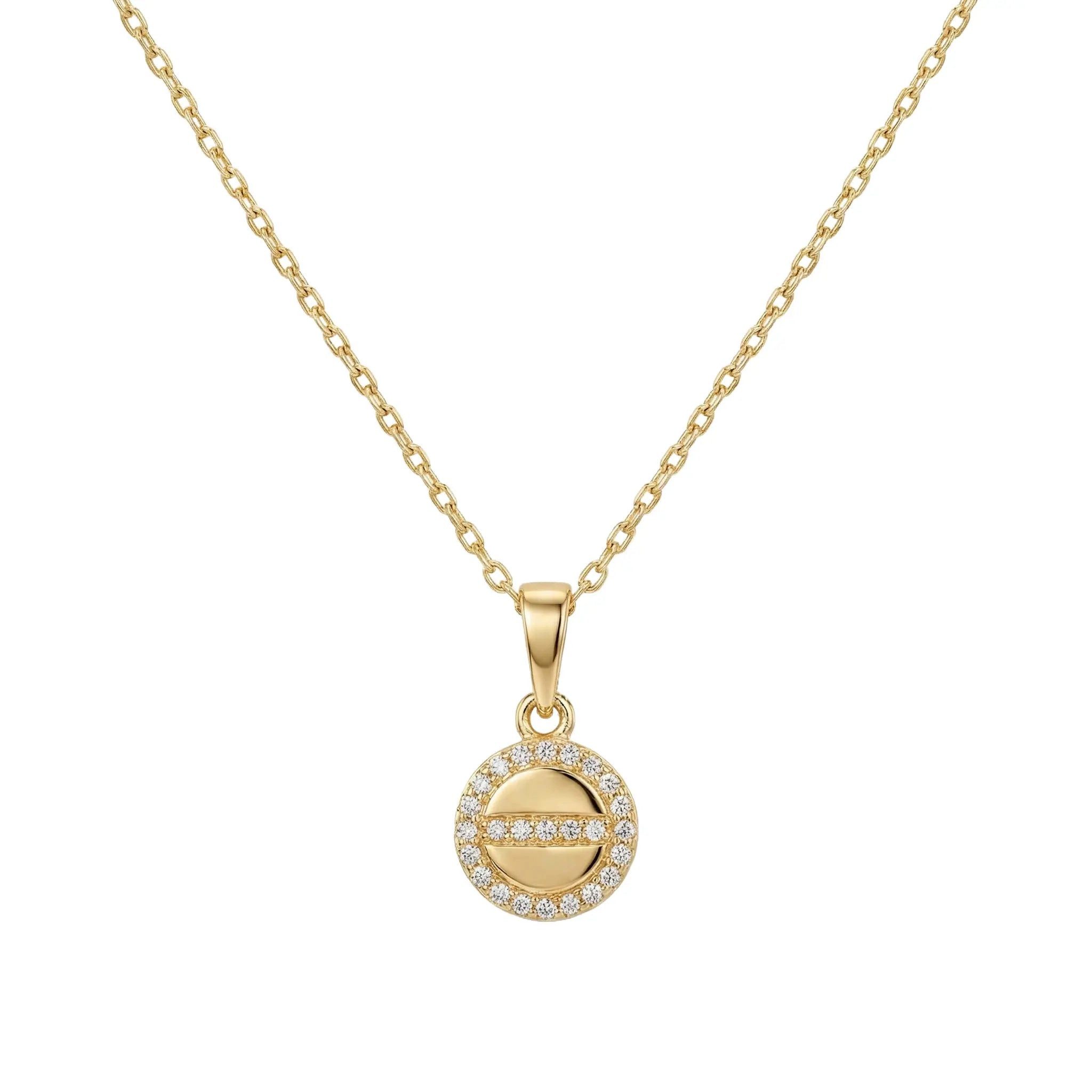 Kette mit Anhänger 375 Echtgold Circluna Bar Kreis Zirkonia Mittelsteg