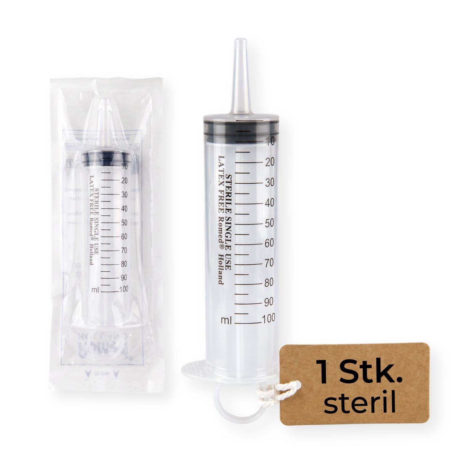 Romed Einwegspritze Wund- & Blasenspritze, 100 ml, steril verpackt, (1-St), steril, mit Luer-Adapter, latexfrei