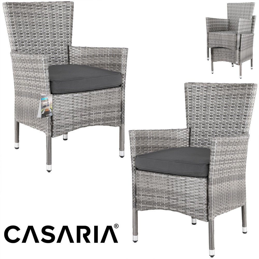 Casaria Sitzgruppe, (17-tlg), Polyrattan WPC Eckbank 15cm Gartenstühle 7cm Esstisch Grau Auflagen Kissen