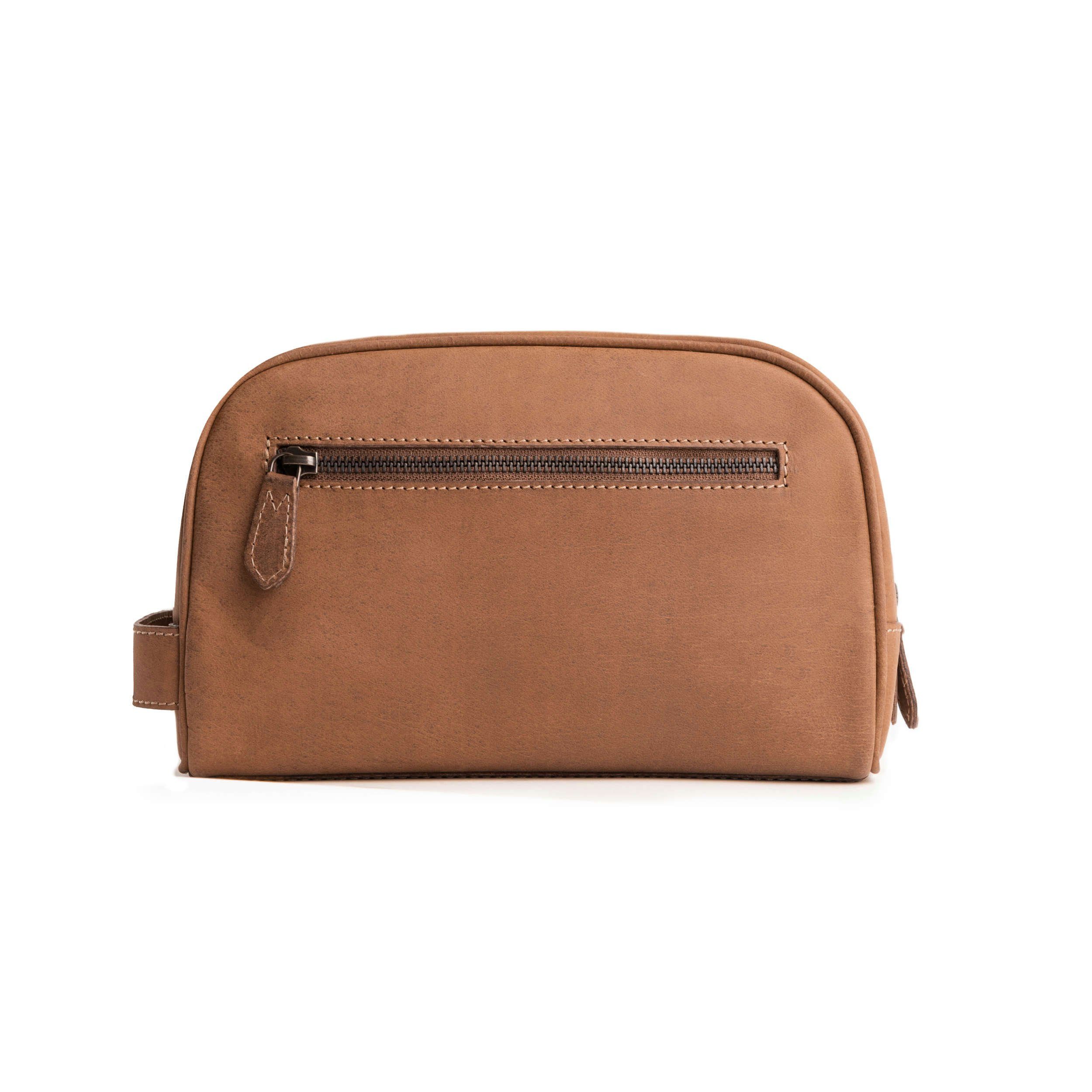 DRAKENSBERG Kulturbeutel »Ben« Havanna-Braun, Elegante Kulturtasche aus Büffelleder für Damen und Herren, Vintage