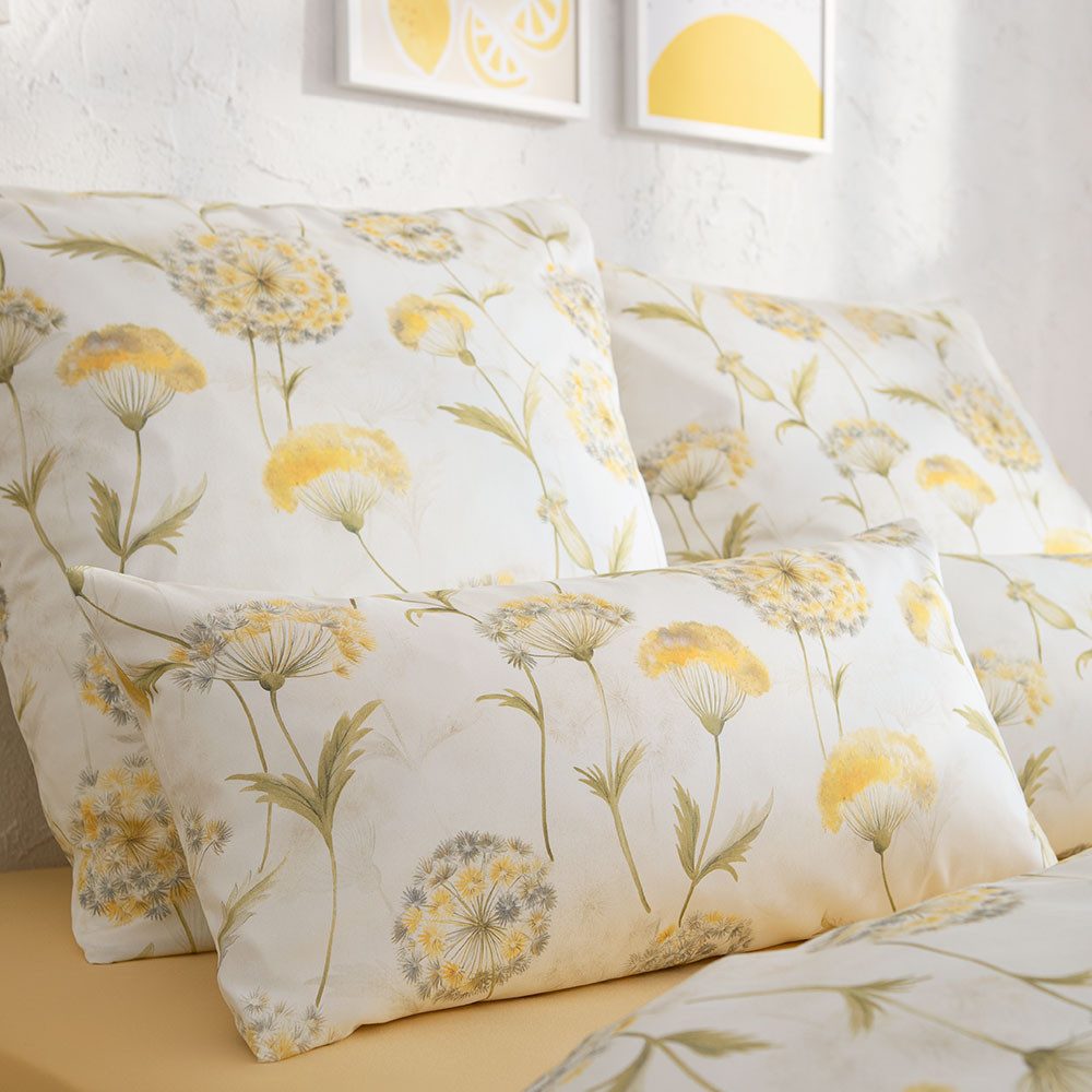 Estella Bettwäsche Estella Mako-Satin Bettwäsche 135x200 Lumina gelb beige Pusteblume, Mako-Satin, 2 teilig