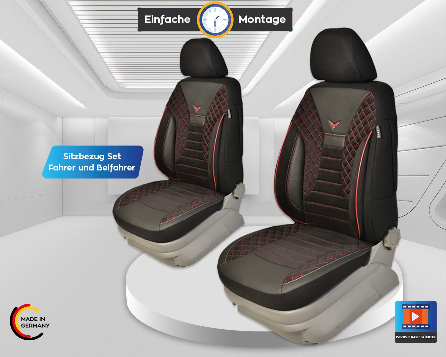 BREMER SITZBEZÜGE Autositzbezug für Audi Q3 Sportback Bj ab 2019 (PS802), Set, Schonbezüge Sitzbezüge Fahrer und Beifahrer, in Schwarz/Rote Naht