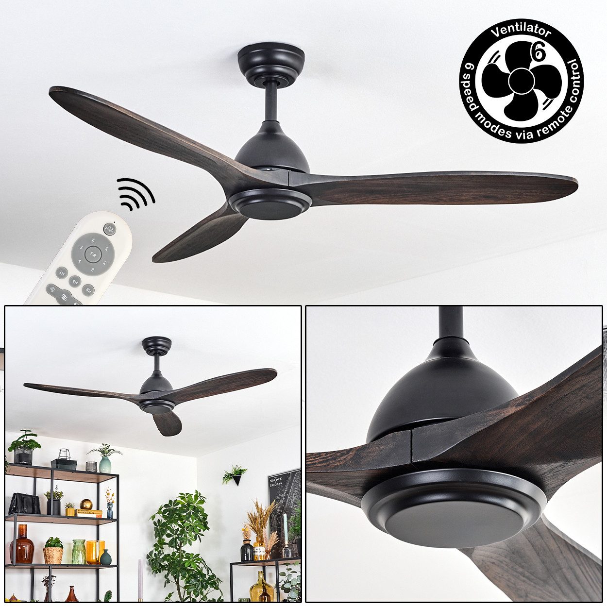 hofstein Deckenventilator Deckenventilator aus Metall/Holz in Schwarz/Mahag günstig online kaufen