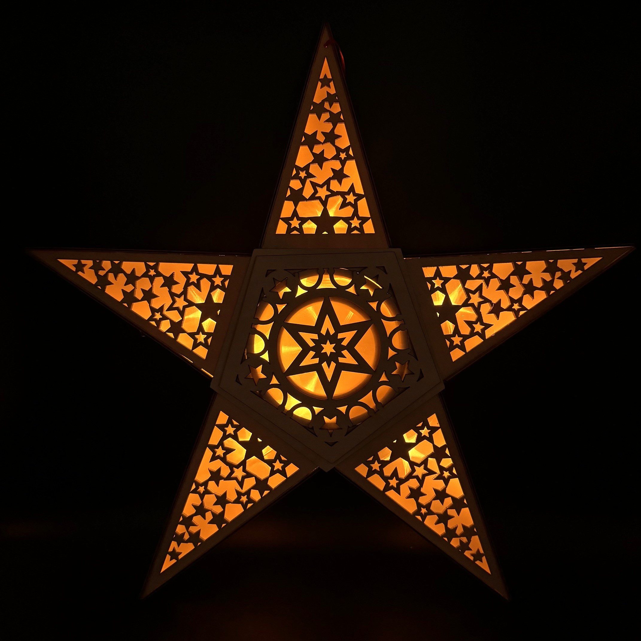 Online-Fuchs Dekostern - Weihnachtsstern aus Holz mit LED-Beleuchtung, Timer - Weihnachtsdeko, zum Aufhängen oder Hinstellen