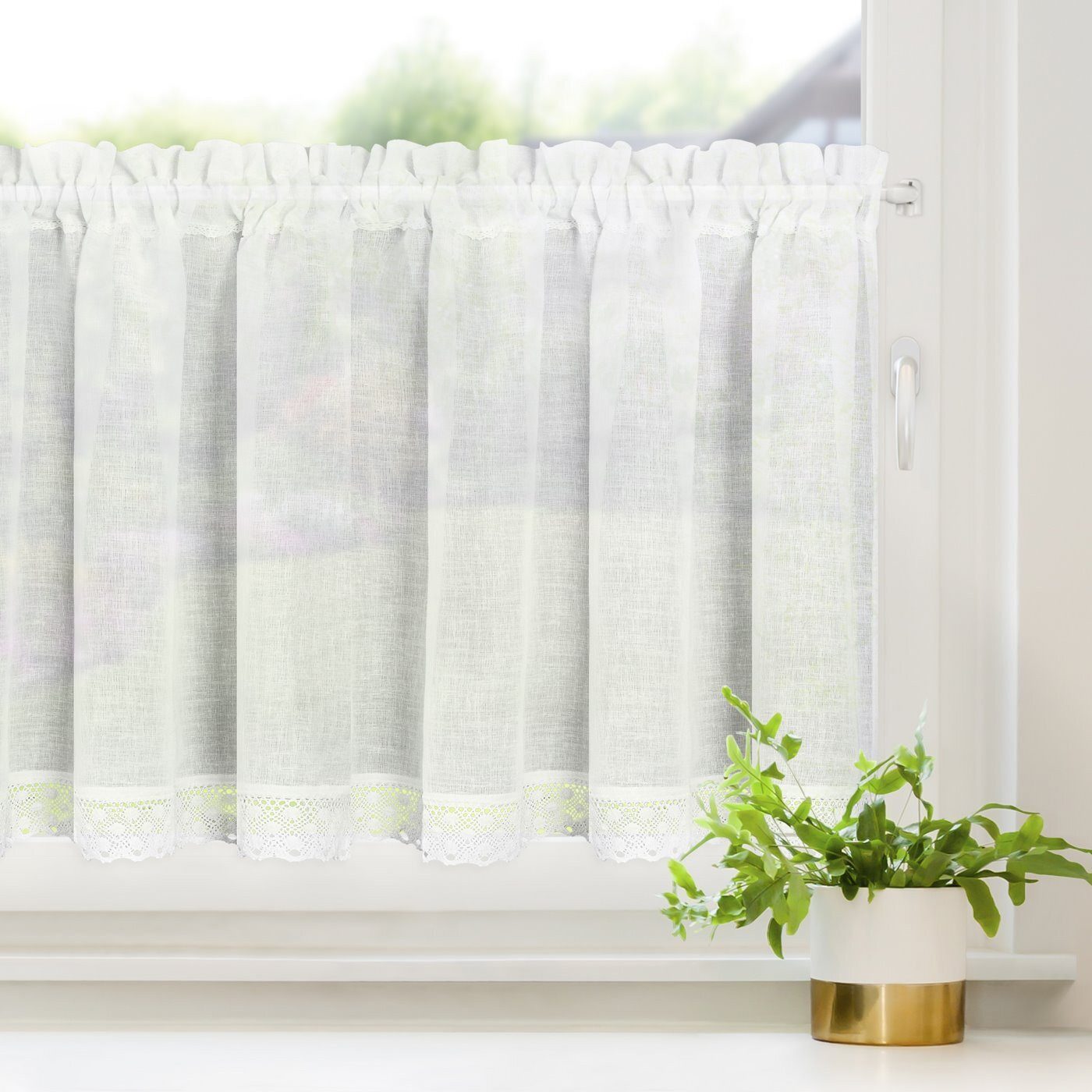 Eurofirany Scheibengardine Kurzgardine mit Blumenmuster im Landhausstil günstig online kaufen