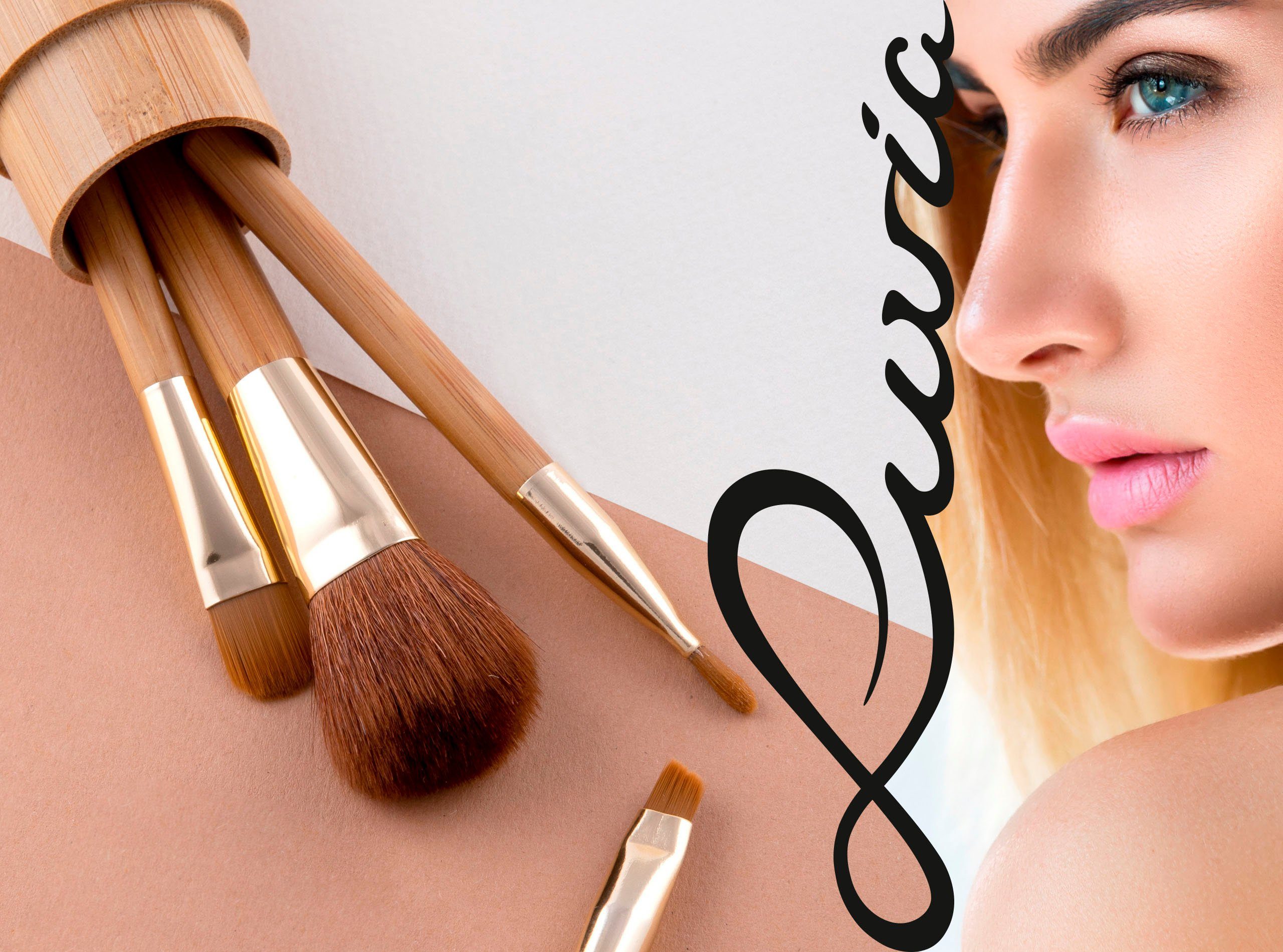 Luvia Cosmetics Kosmetikpinsel-Set TRAVEL BAMBOO, 4 tlg., 4 Pinsel aus Nurai-Haar, vegan, in Reisegröße, mit Pinselhalter.