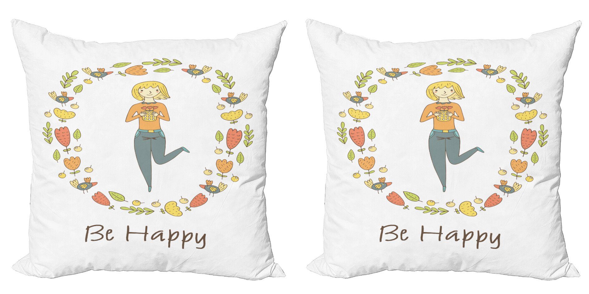 Doppelseitiger mit Abakuhaus glücklich Modern (2 Stück), Sei Digitaldruck, Vögel Kissenbezüge Mädchen Accent Blumen