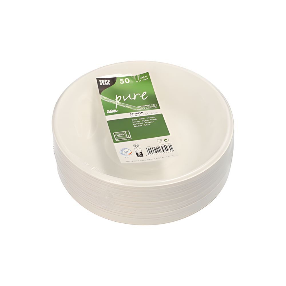 PAPSTAR Einwegschale Schalen, Zuckerrohr pure 680 ml Ø 19 cm, 4 cm weiss 50 Stk, Zuckerrohr