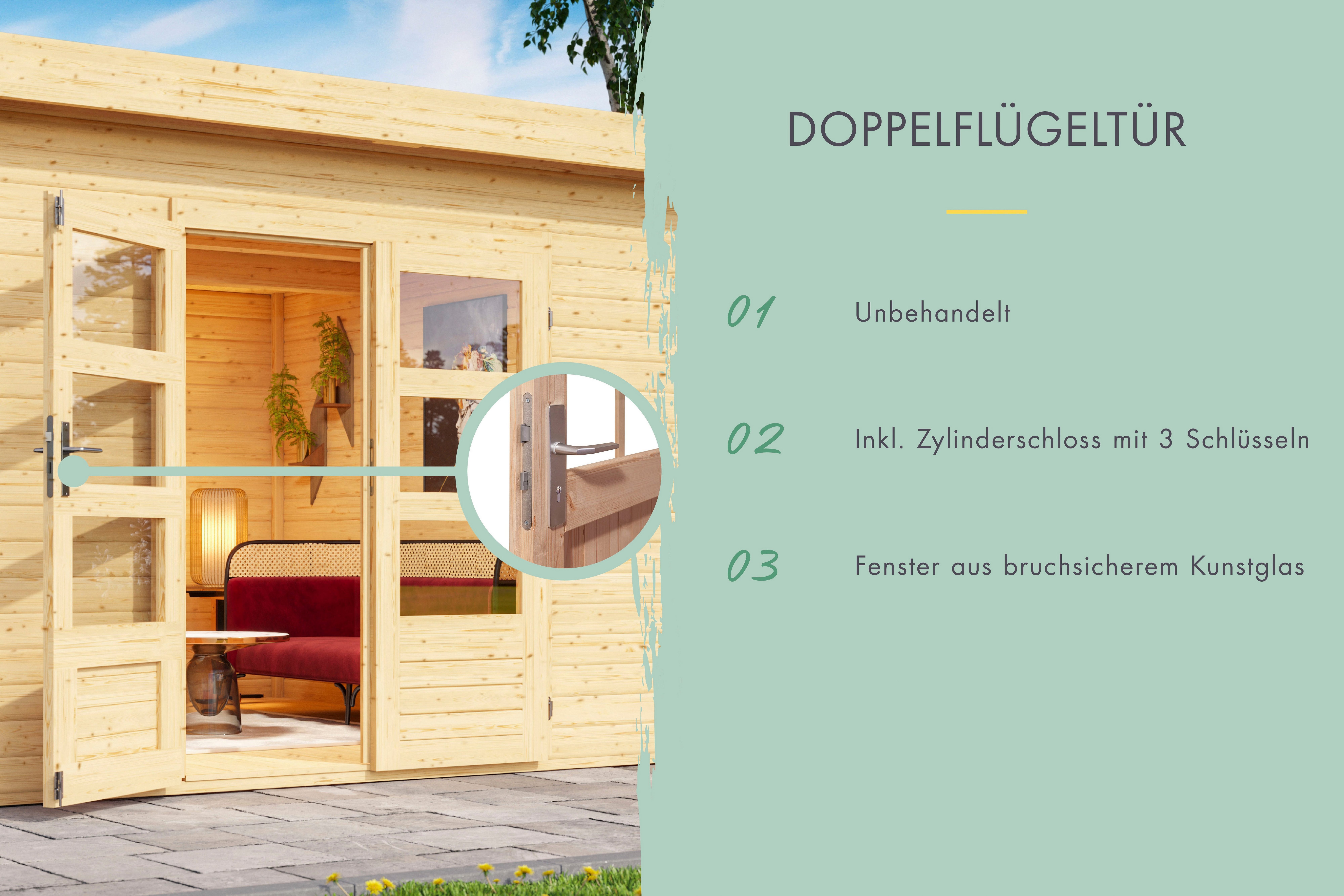 Karibu Gartenhaus, BxT: 804x333 cm, (Set), mit Anbaudach und Seiten- und Rückwand