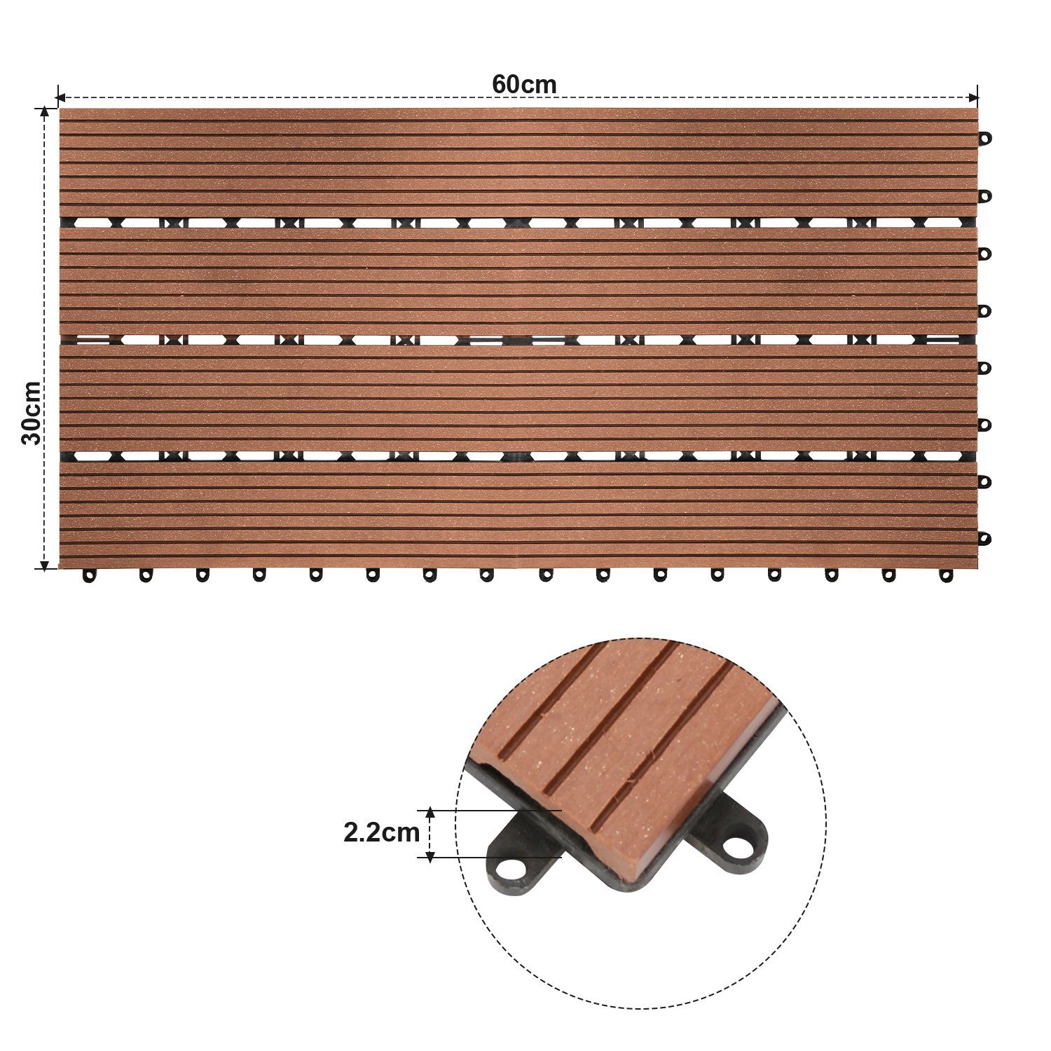 1m² Balkon, Braun und Terrassenfliesen Holzoptik Holzfliesen für 30x60cm Garten Gimisgu in Klicksystem mit Bodenbelag Holzfliesen Drainage