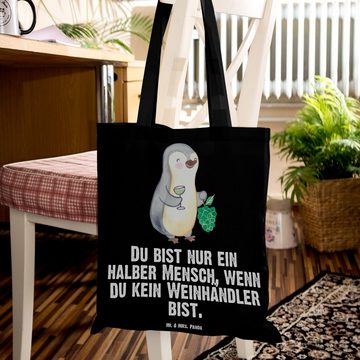 Mr. & Mrs. Panda Tragetasche Weinhändler Herz - Schwarz - Geschenk, Einkaufstasche, Beuteltasche, (1-tlg), Lange Tragegriffe