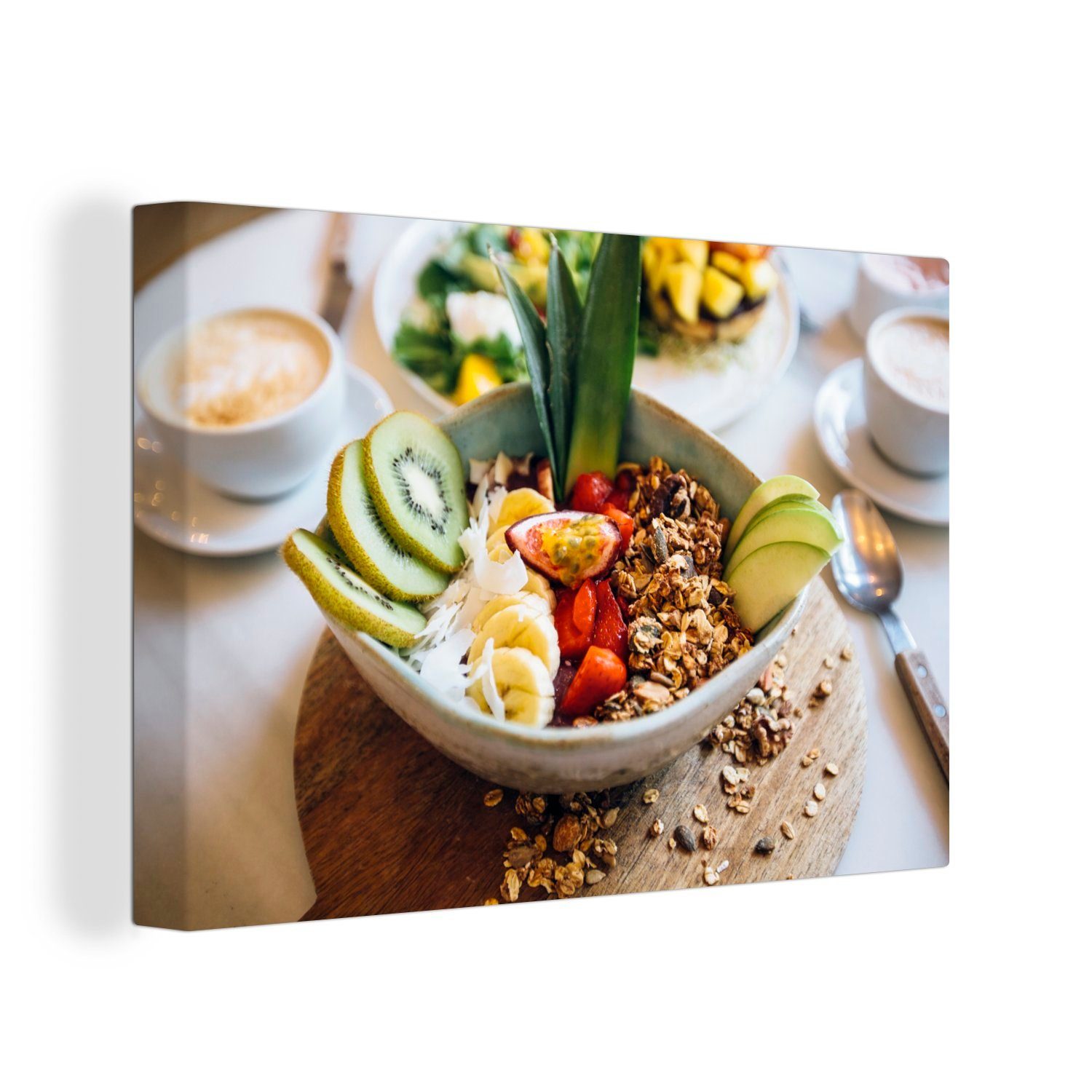 OneMillionCanvasses® Leinwandbild Frühstück in einer Schüssel, (1 St), Wandbild Leinwandbilder, Aufhängefertig, Wanddeko, 30x20 cm
