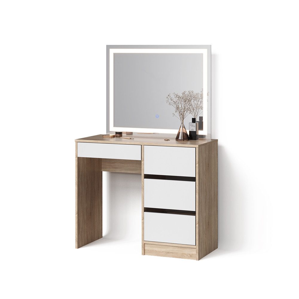 Livinity® Schminktisch Imola, Sonoma/Weiß, 90 cm mit LED-Spiegel (2-St)