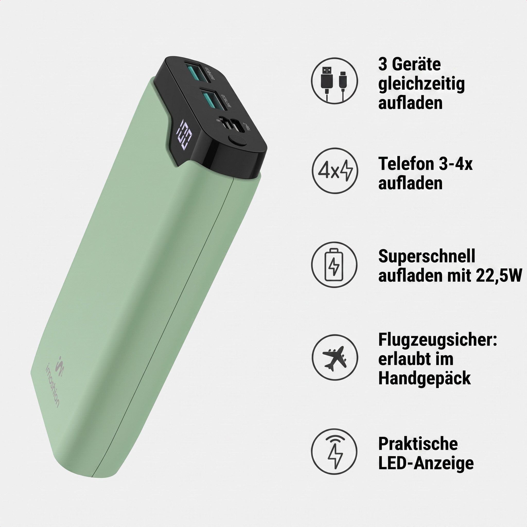 imoshion imoshion Powerbank 20.000 mAh - 22,5W Schnellladegerät - USB-C / USB-A Powerbank (1 St)